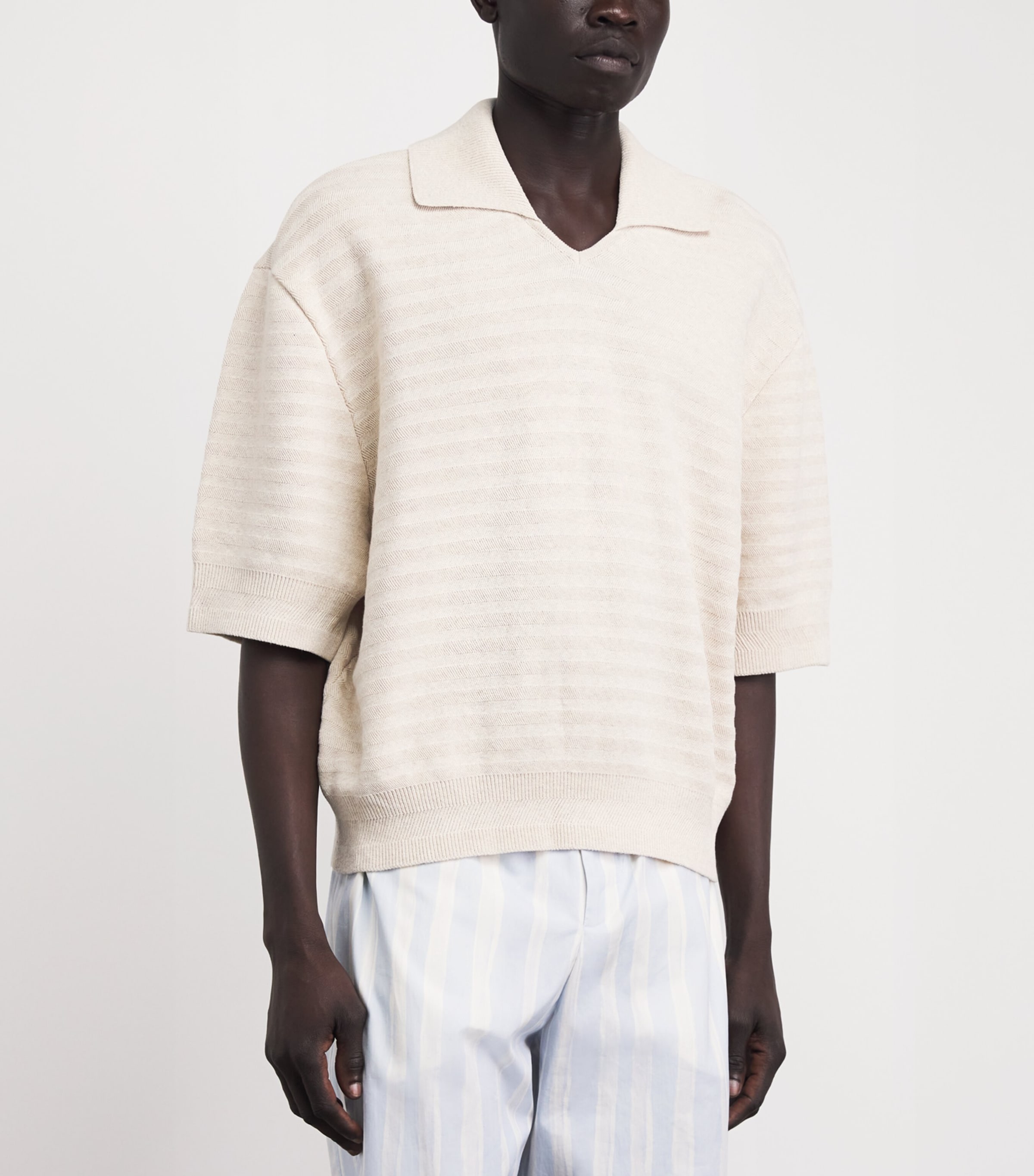 Jacquemus Mens Cotton-Silk Polo Shirt Light Beige Image 4
