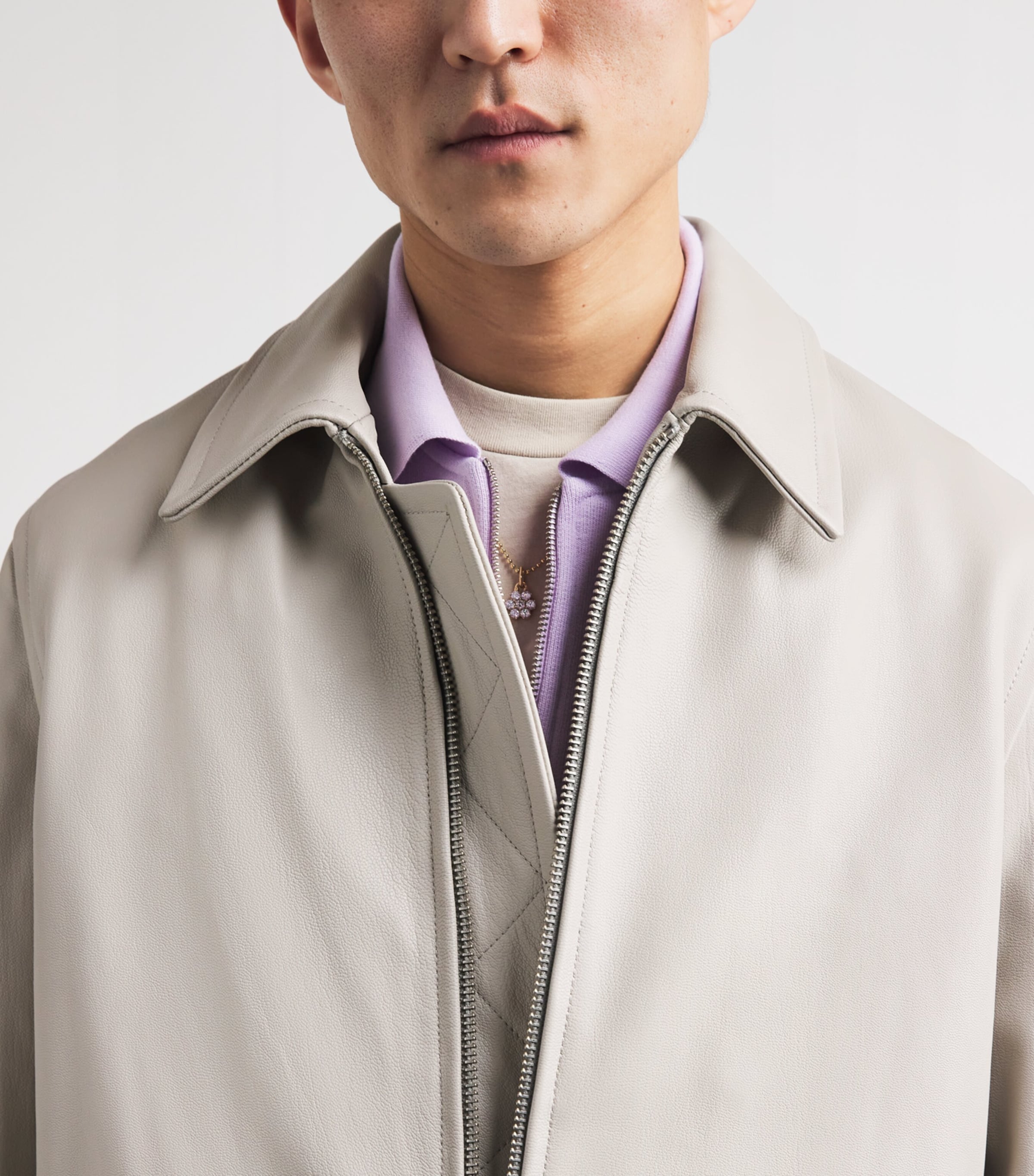 AGOLDE Mens Chadwick Leather Jacket Bone (lt Sand) Image 3
