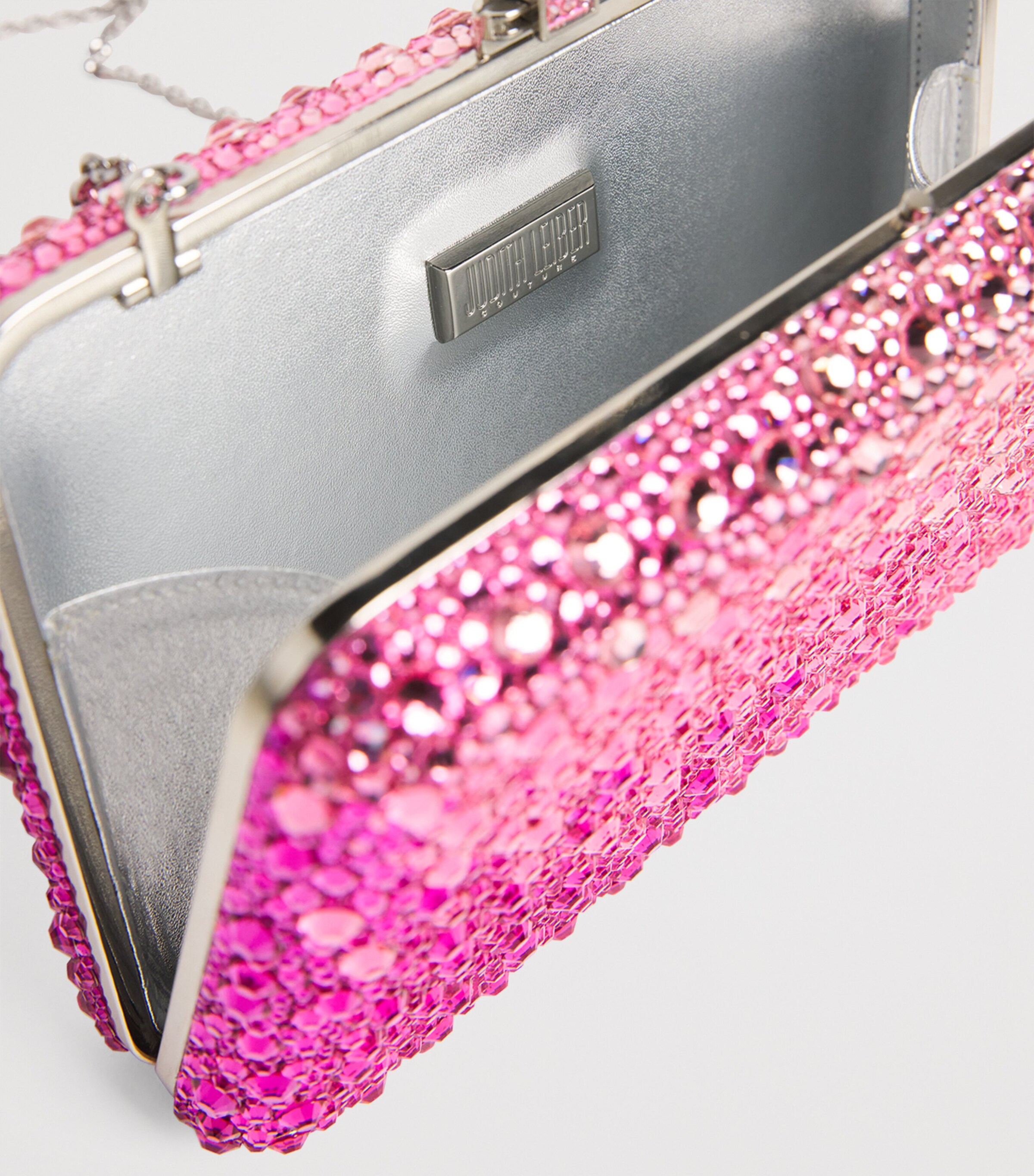 Judith Leiber Slim Slide Gradient Caviar Clutch Bag Silver Fuchsia Multi Image 5