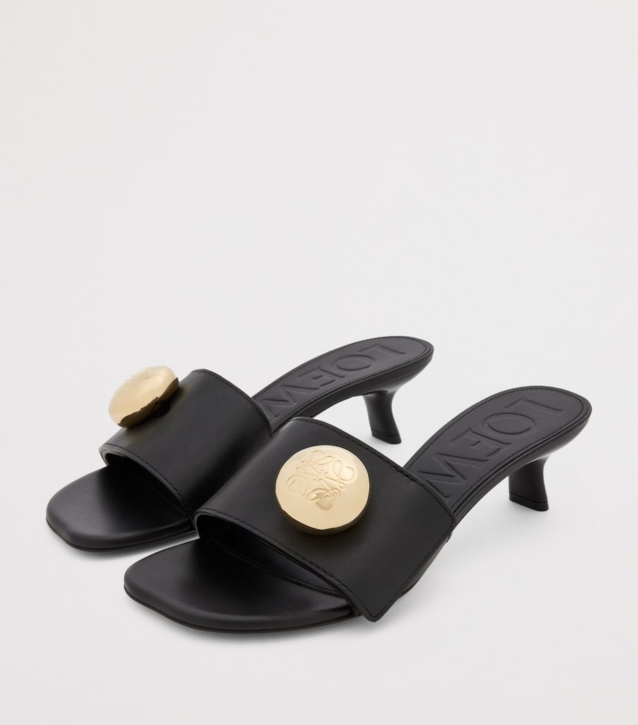 Leather Pebble Heeled Mules 45 BLACK Image 2