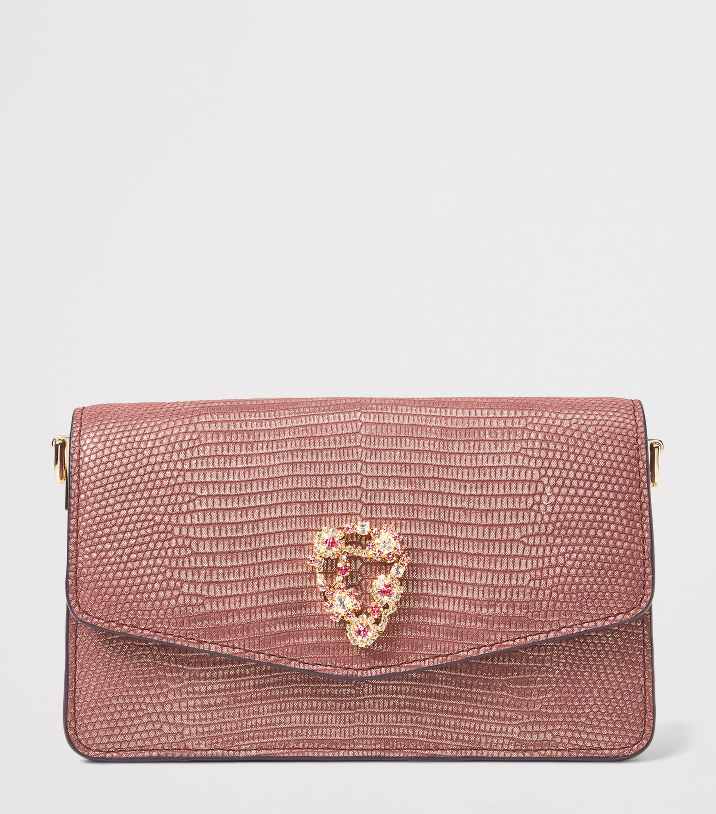 Leather Snakeskin-Embossed Eliza Clutch Bag CASSIS Image 3