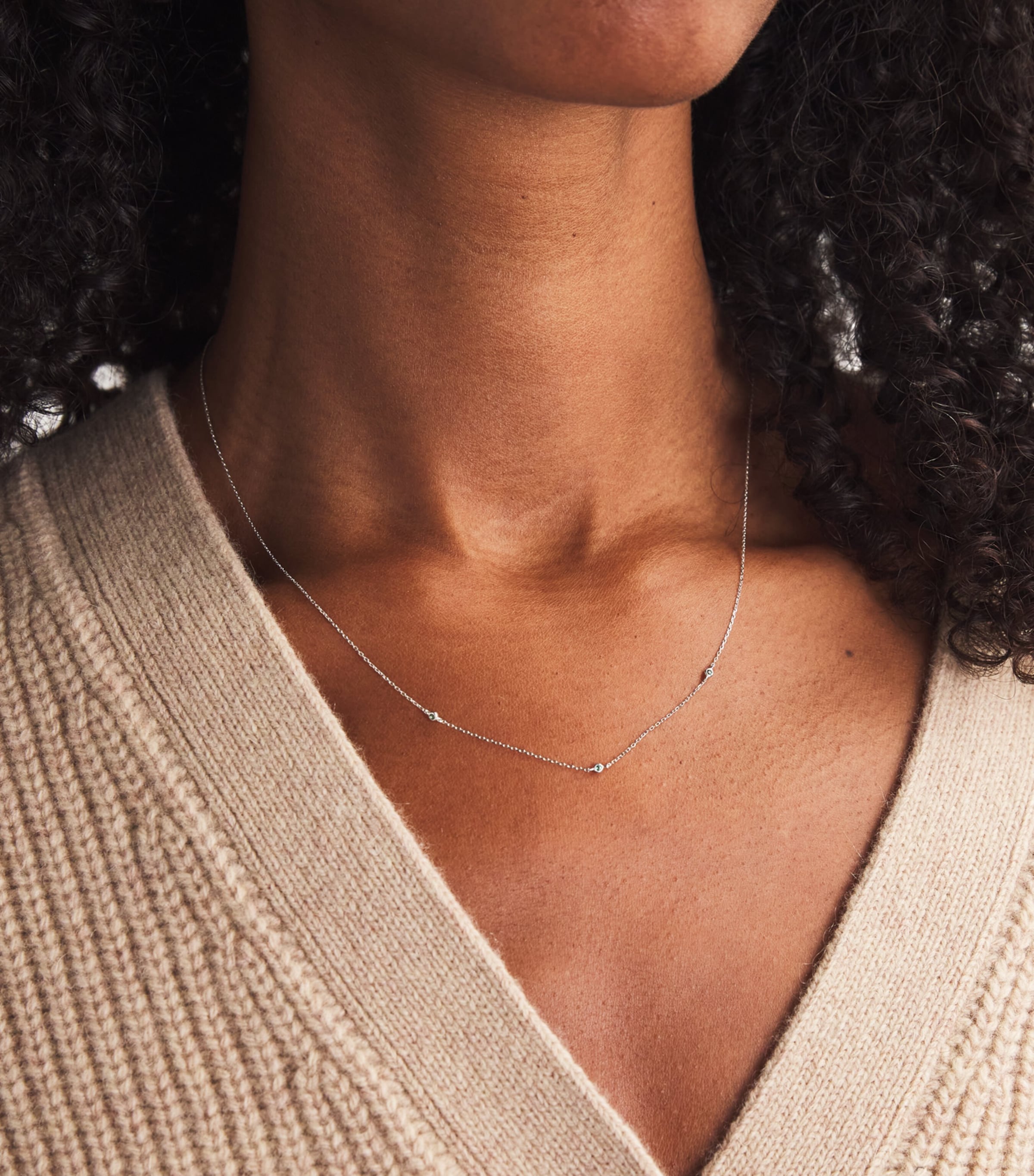 White Gold and Emerald Charm Necklace WHITE GOLD Image 2