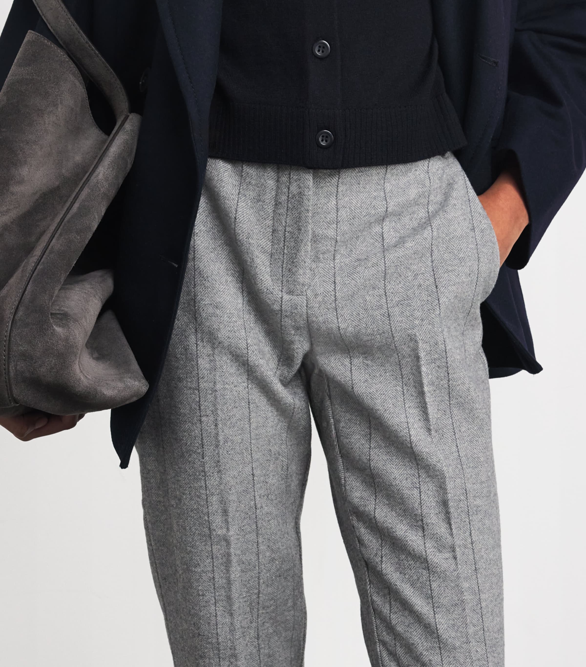 Wool-Blend Herringbone Straight Trousers GREY Image 6