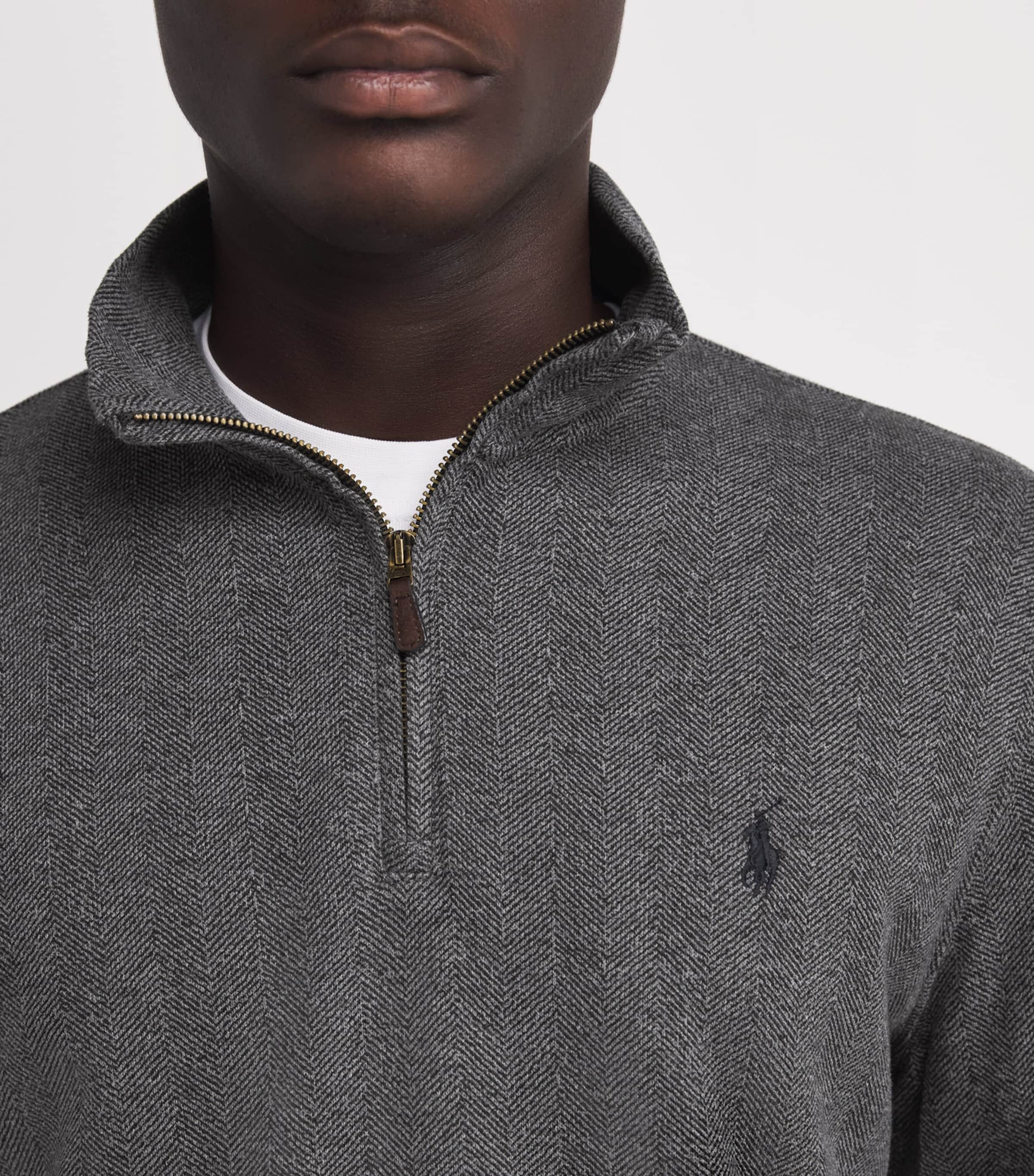 Cotton Heringbone Quarter-Zip Sweatshirt GREY Image 6