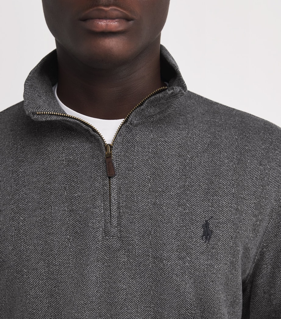 Cotton Heringbone Quarter-Zip Sweatshirt GREY Image 6