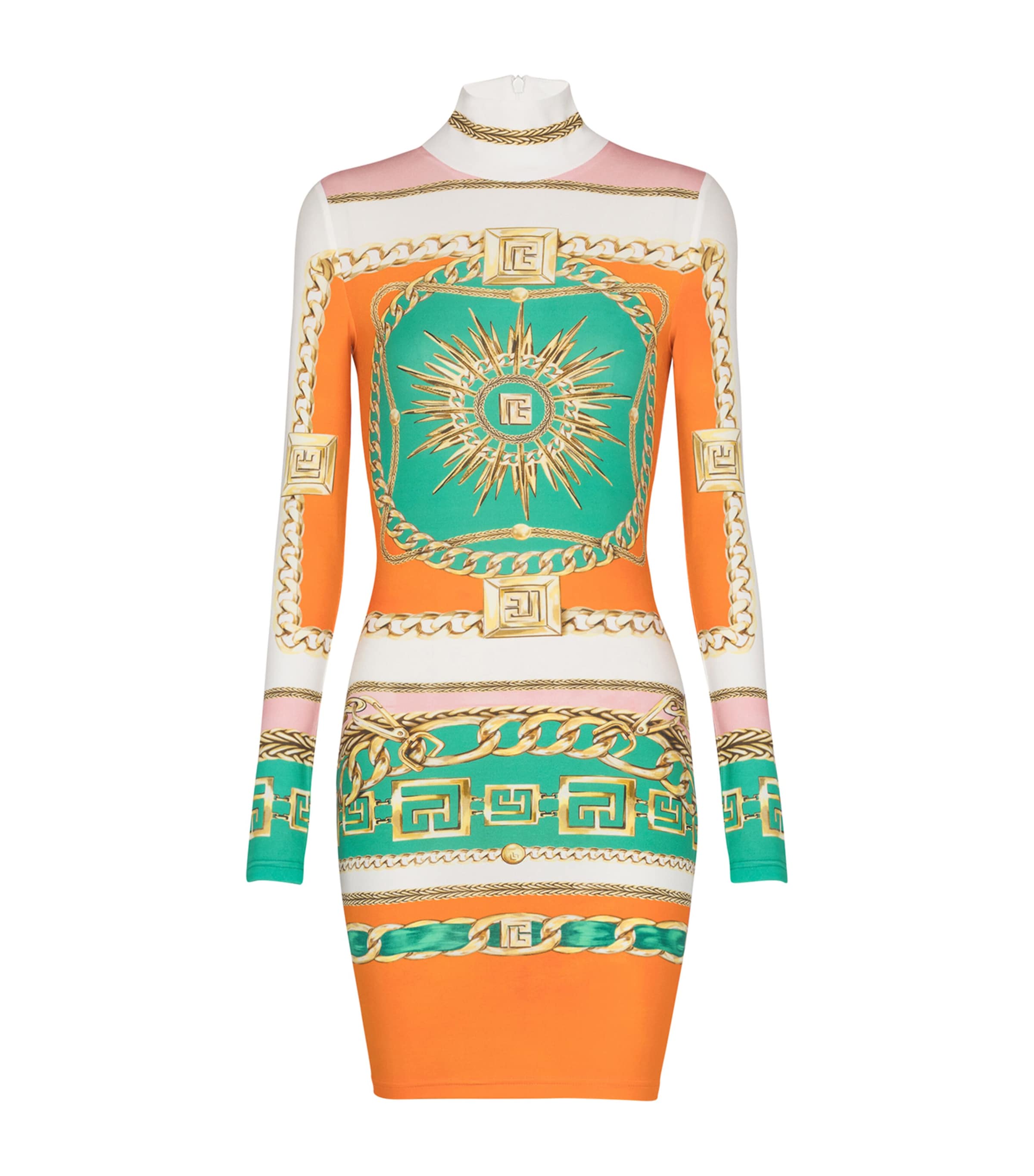 Balmain Foulard Print Long Sleeve Body-con Minidress In Multi