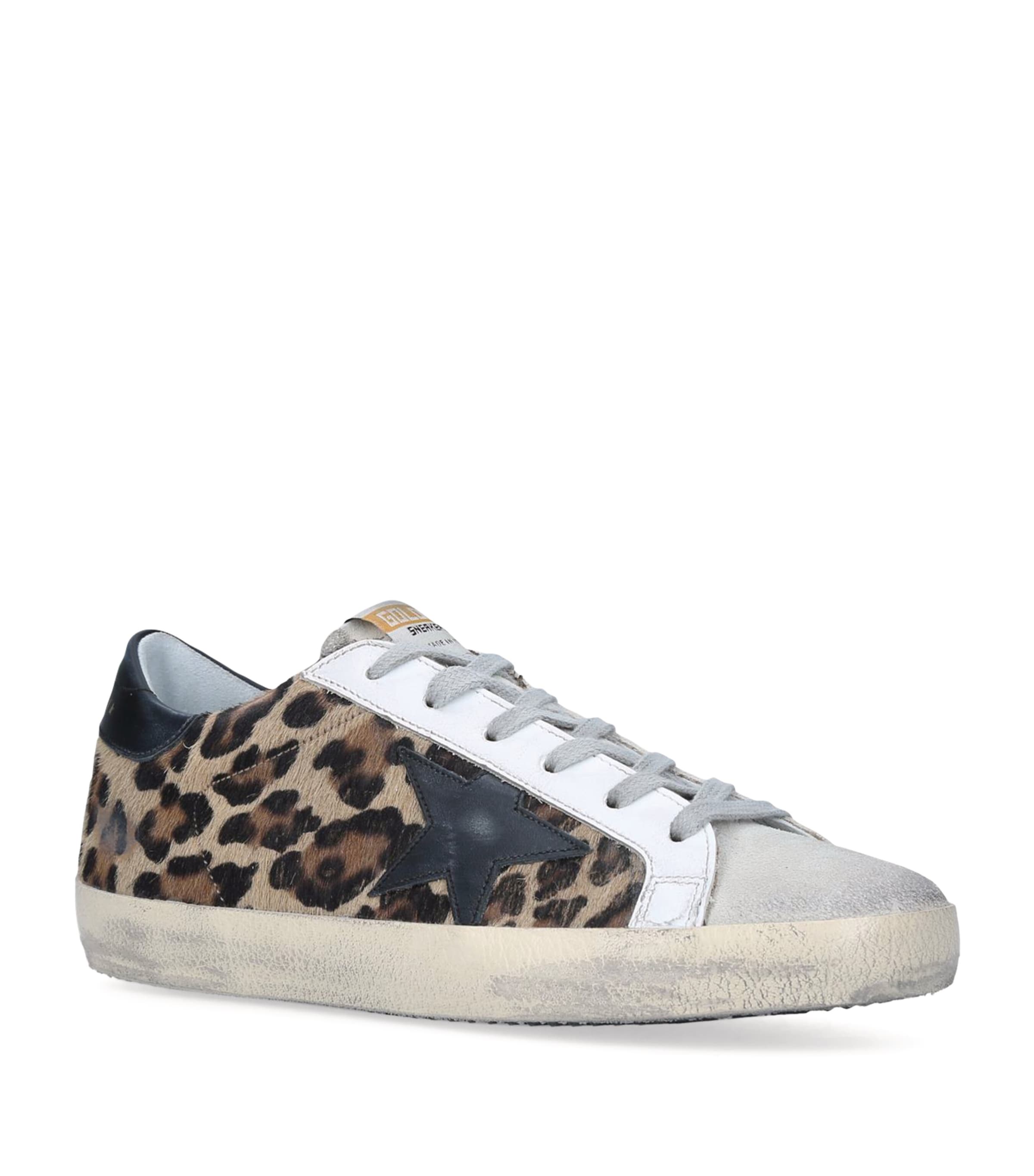 Golden Goose Superstar Distressed Leather And Calf Hair Sneakers In Brown