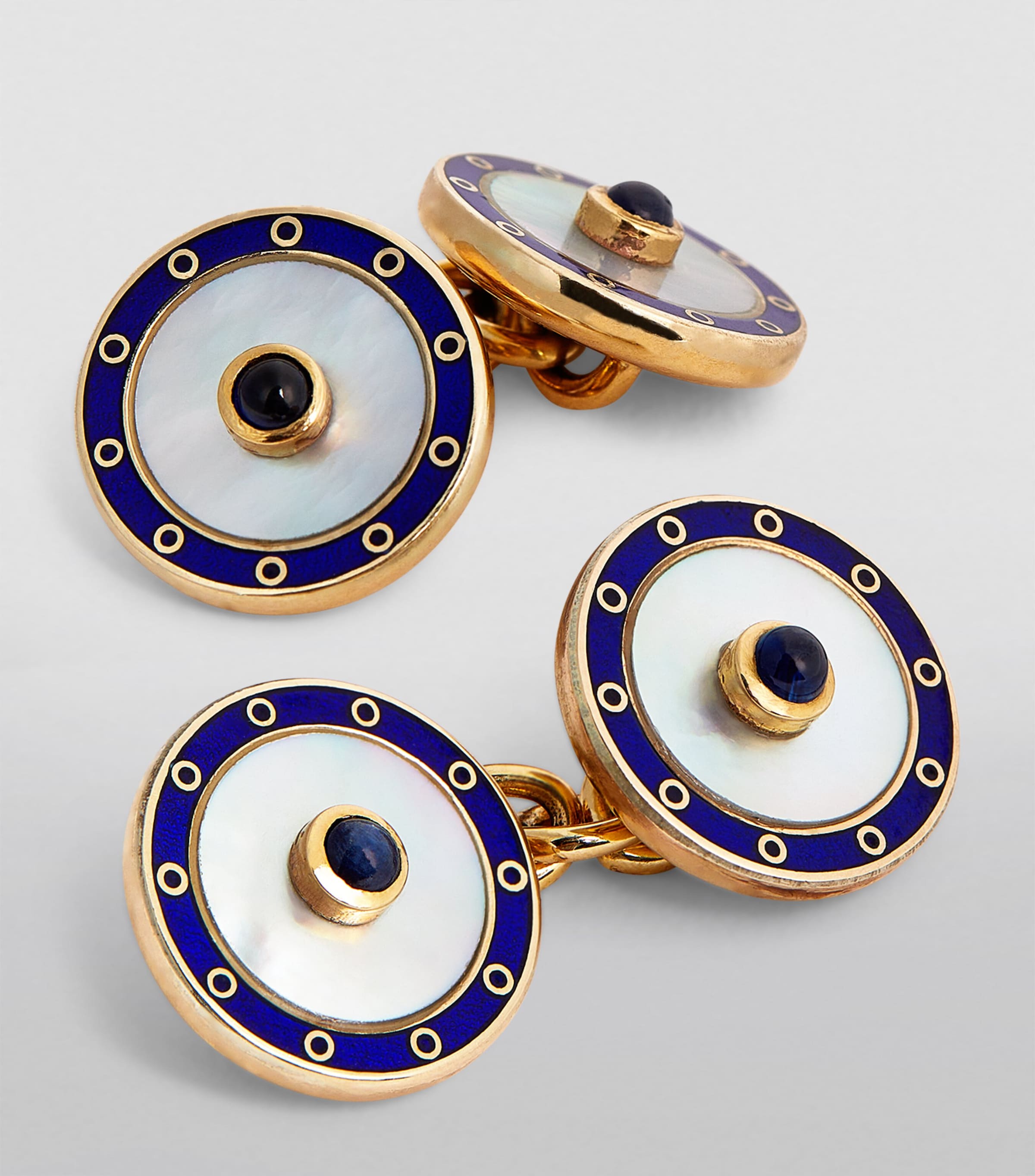 Deakin & Francis Yellow Gold and Sapphire Chain-Link Cufflinks Blue Image 6