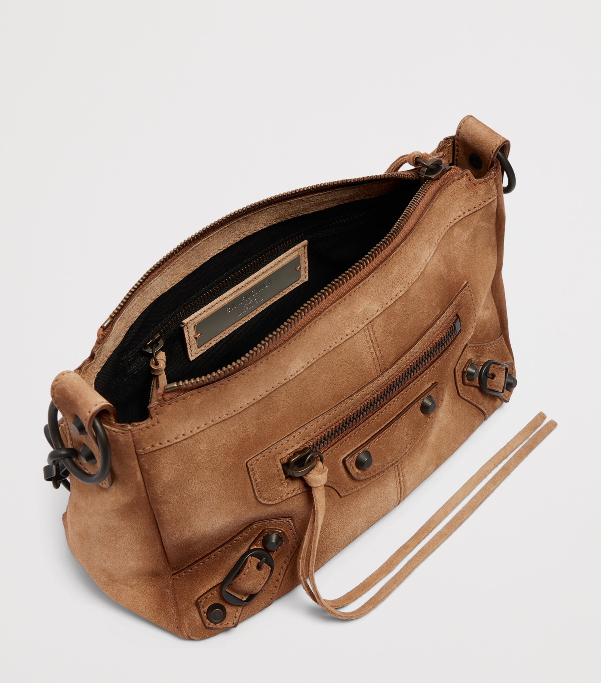 Balenciaga Brown Mini Suede Le City Moto Shoulder Bag | Harrods US