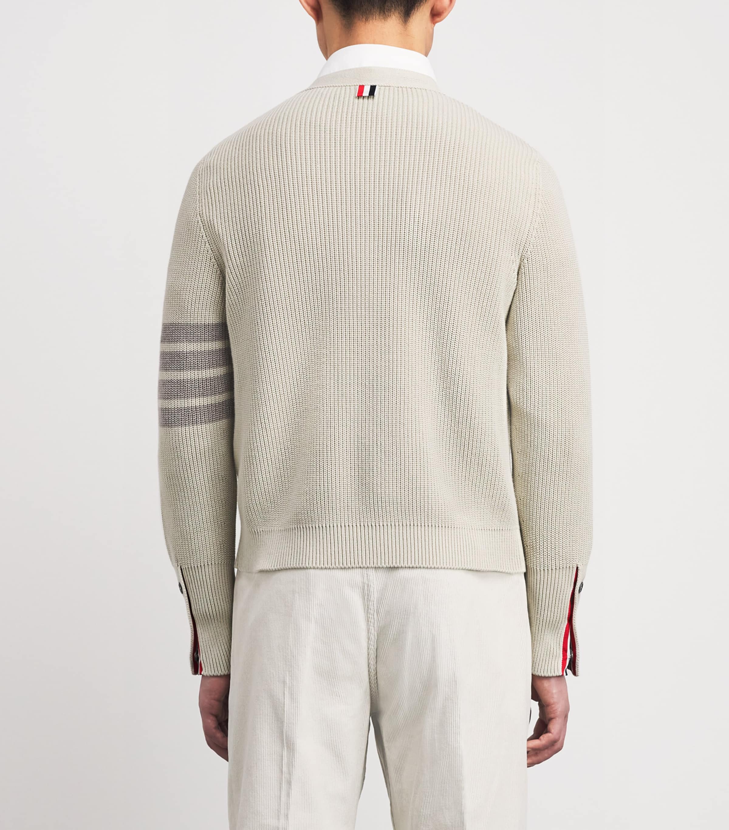 Thom Browne Mens Cotton 4-Bar Cardigan Beige Image 5
