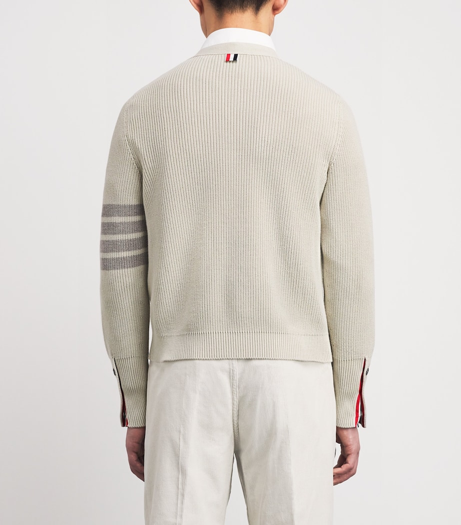 Thom Browne Mens Cotton 4-Bar Cardigan Beige Image 5