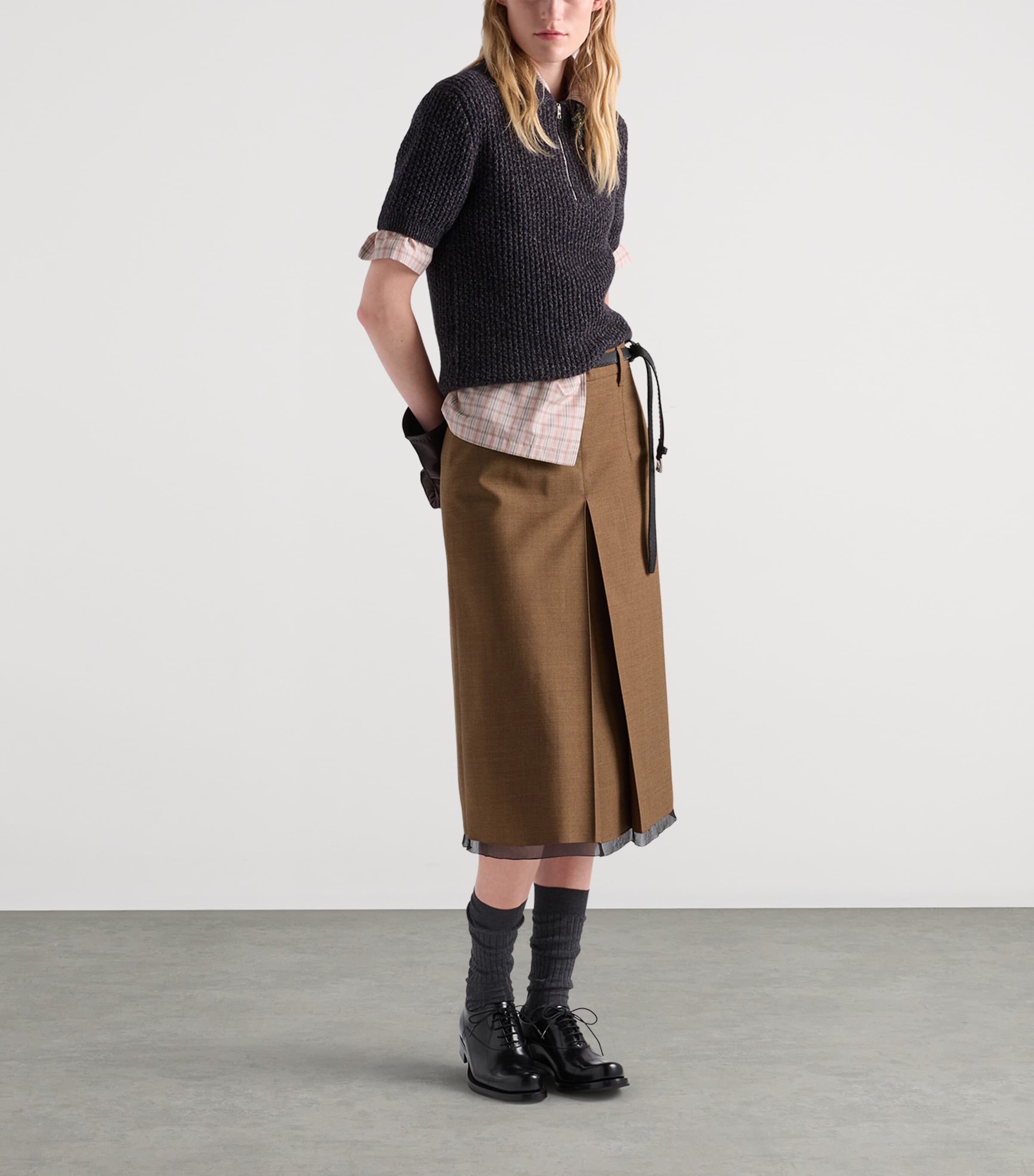 Prada Womens Wool Midi Skirt Brown Image 2