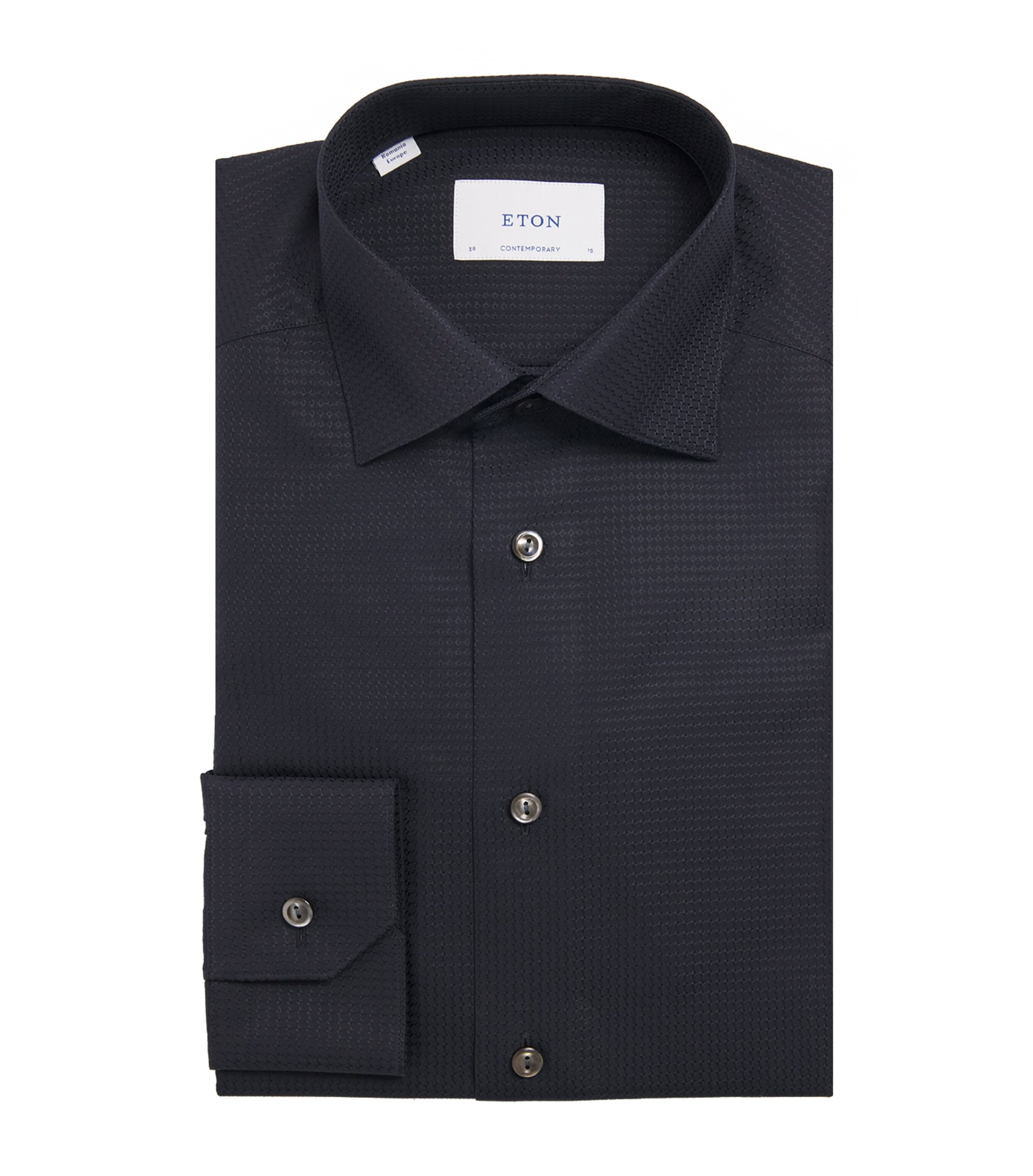 Eton Mens Cotton Dobby Contemporary Fit Shirt Black Semi Image 1