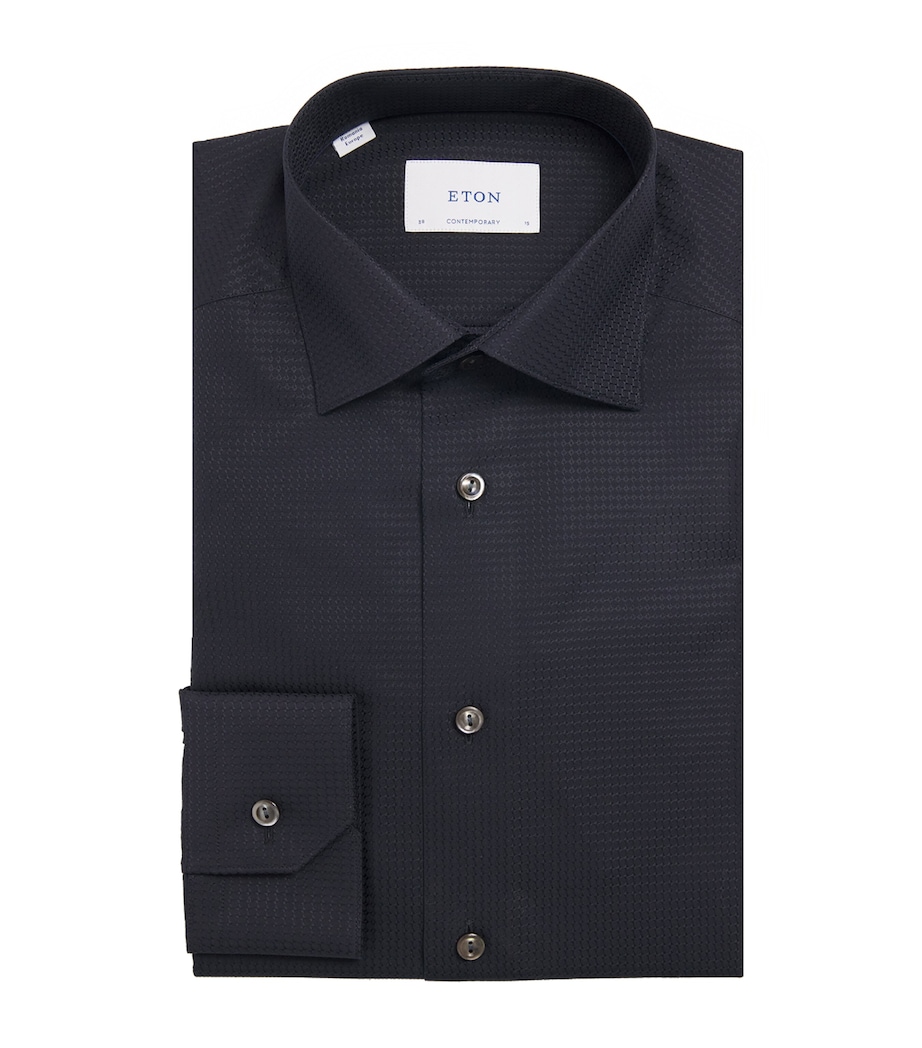 Eton Mens Cotton Dobby Contemporary Fit Shirt Black Semi Image 1