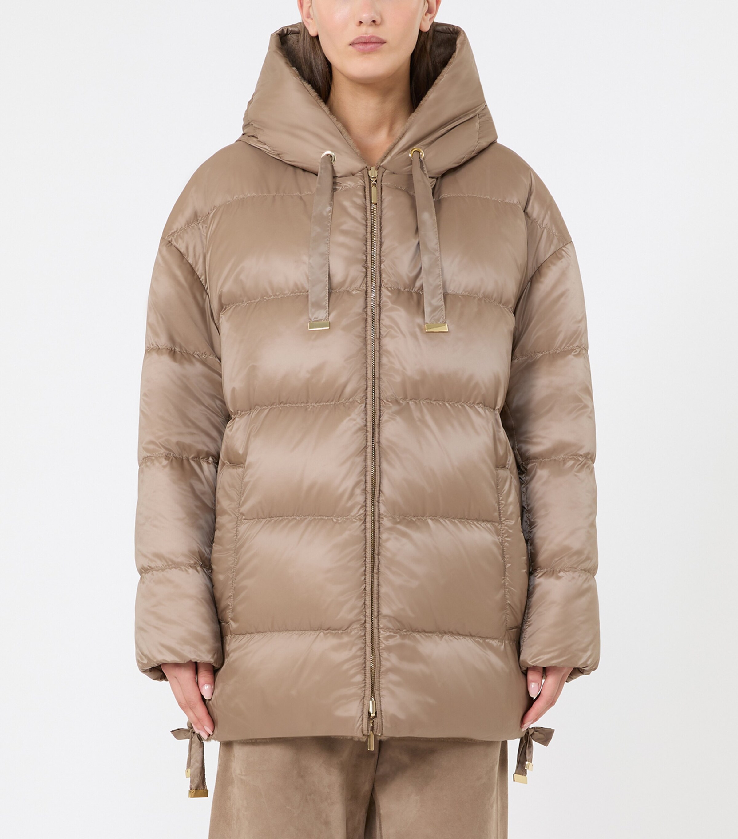 Max Mara Womens Wool Reversible Hooded Jacket Honey Image 4