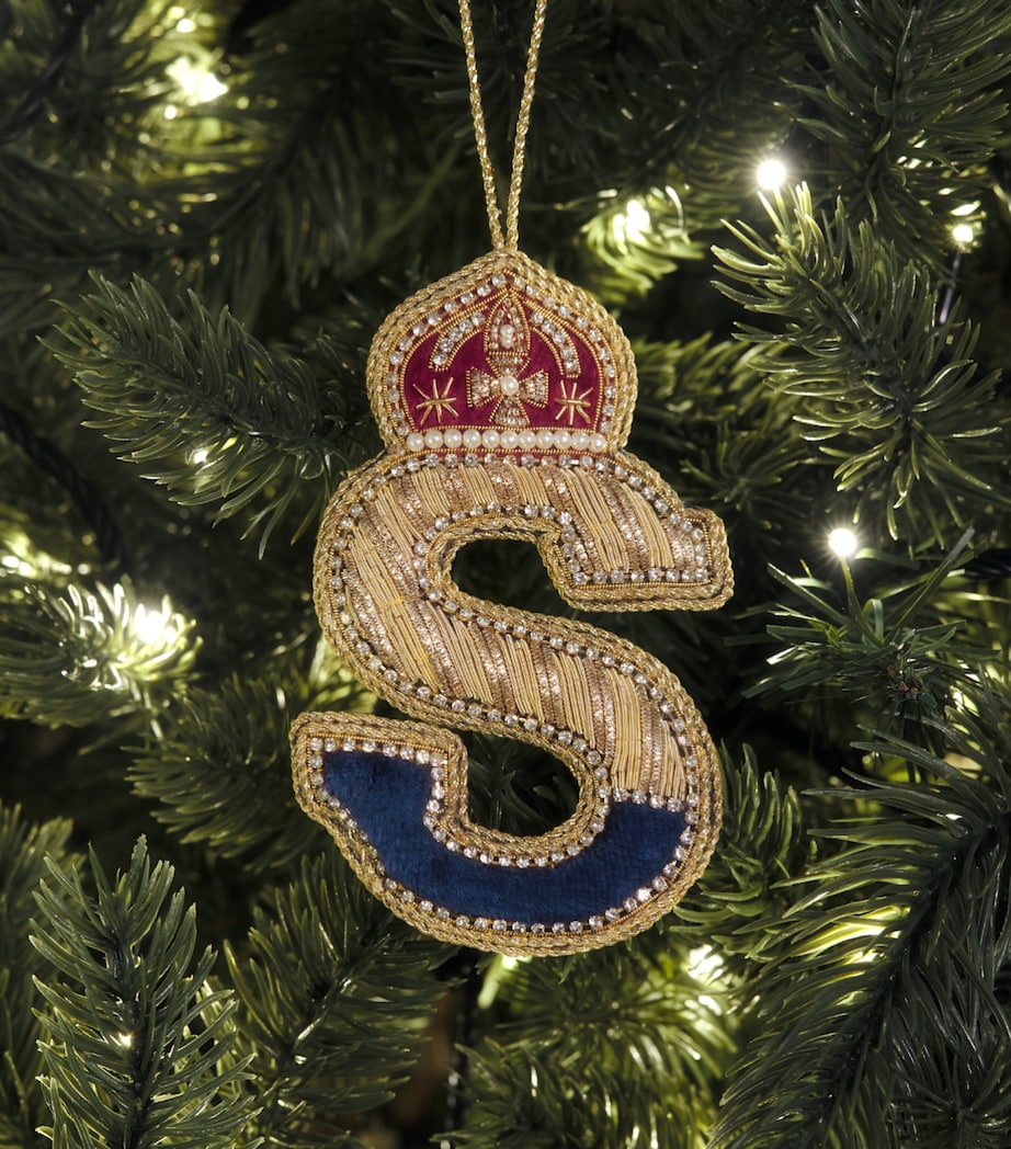 Tinker Tailor Velvet Crystal Letter S Tree Decoration Navy, Gold & Wine Image 3