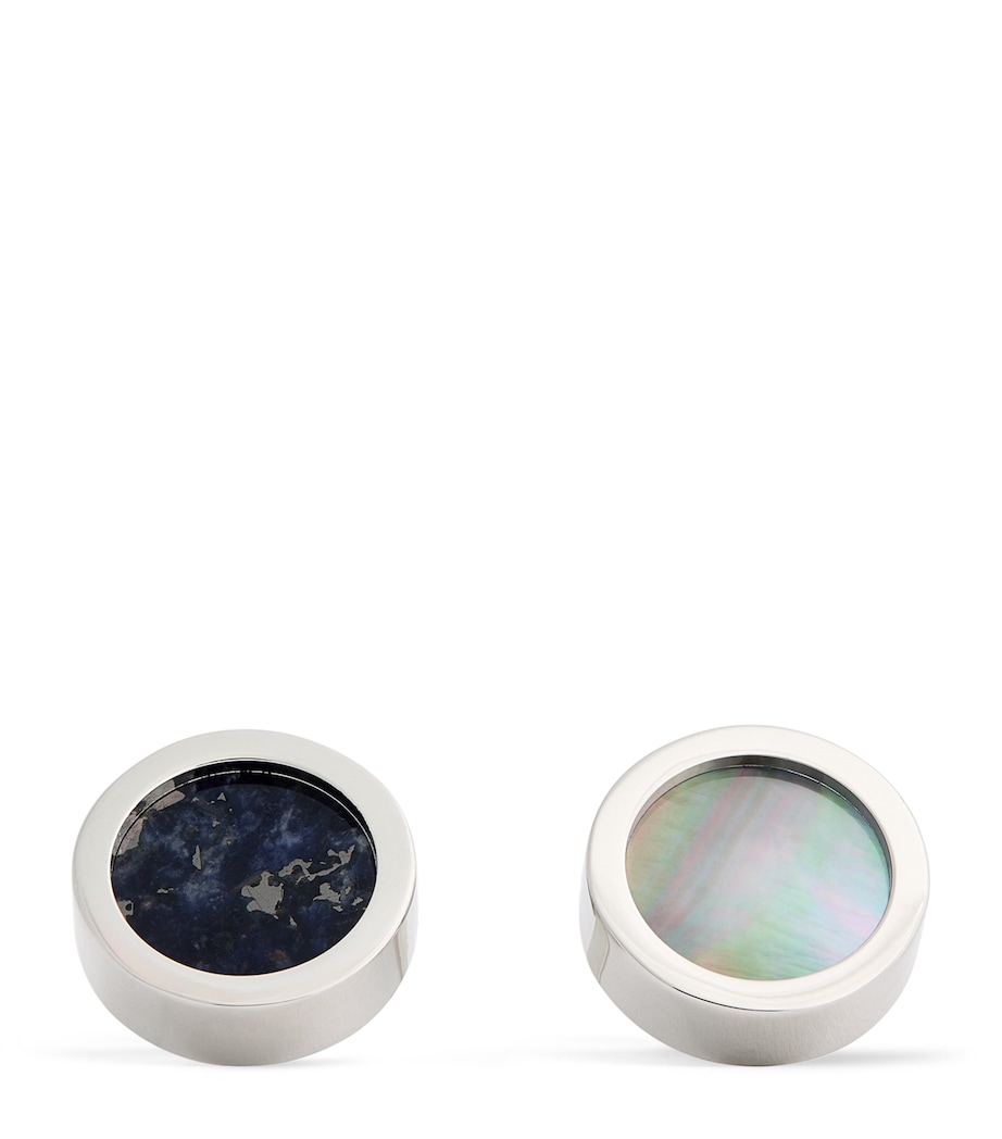 Rhodium-Plated Reversible Disc Cufflinks PEARL Image 1