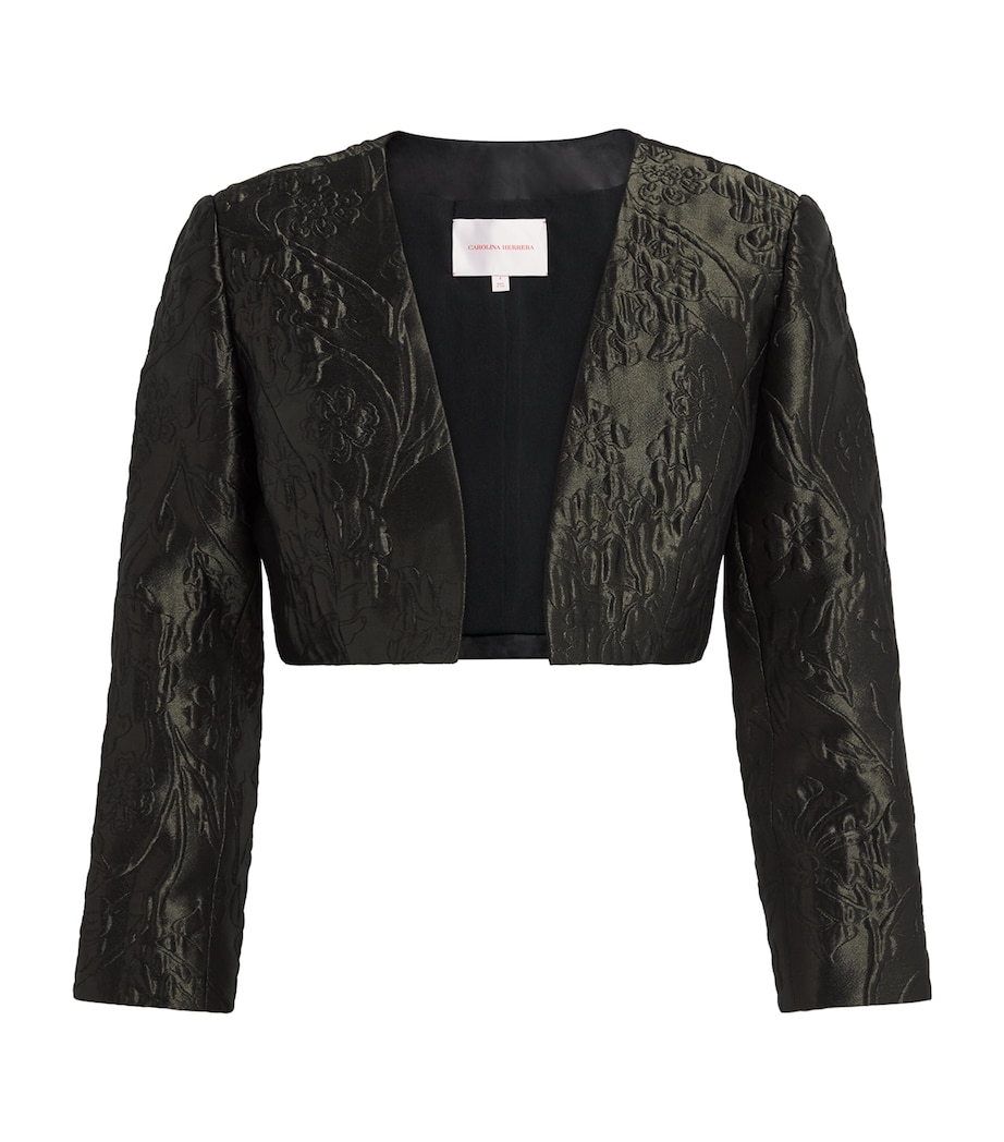 Carolina Herrera Womens Cloqué Floral Cropped Jacket Forest Green Image 1