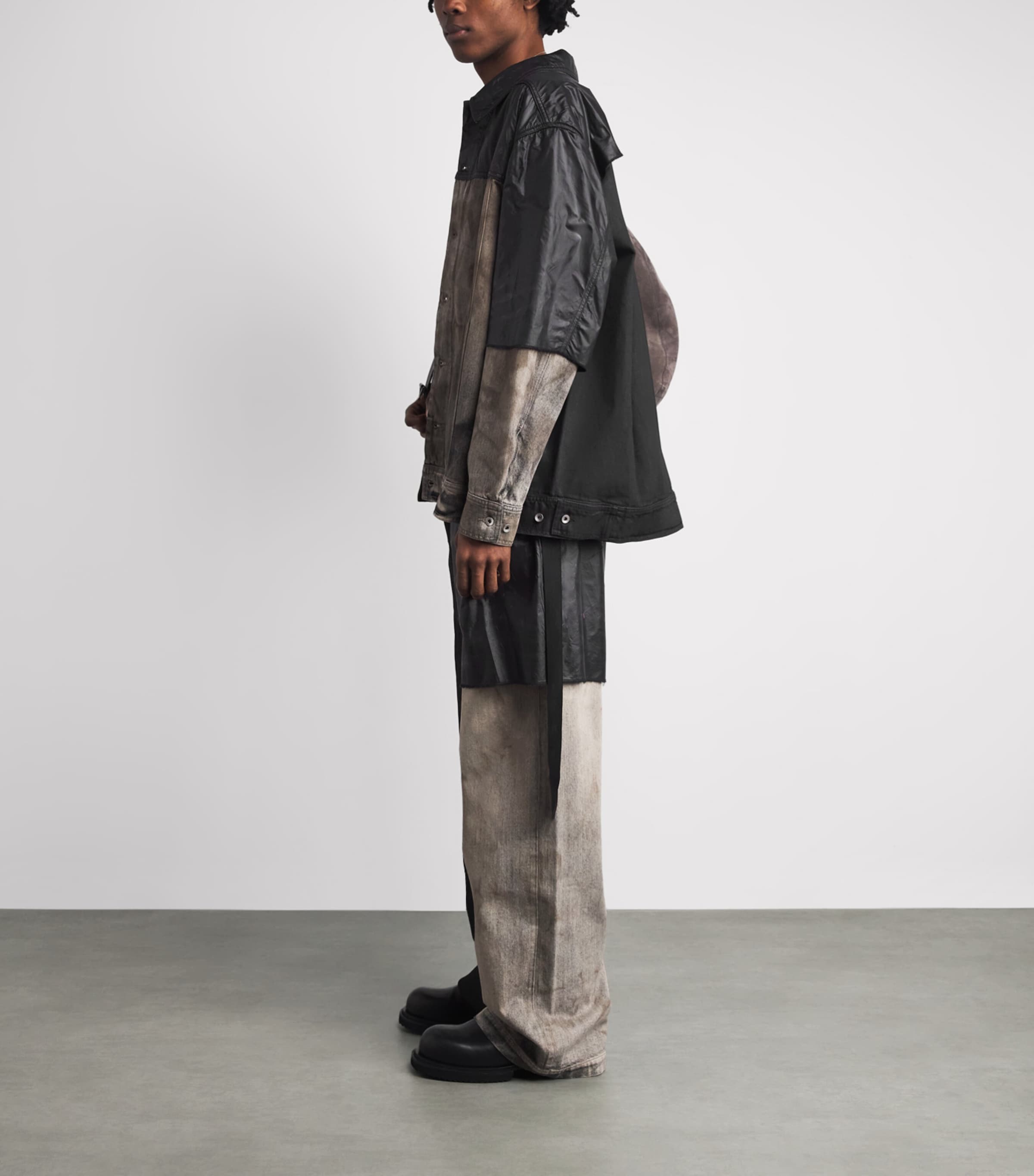 Rick Owens Mens Combo Worker Denim Jacket Dst/blck/blck Image 2