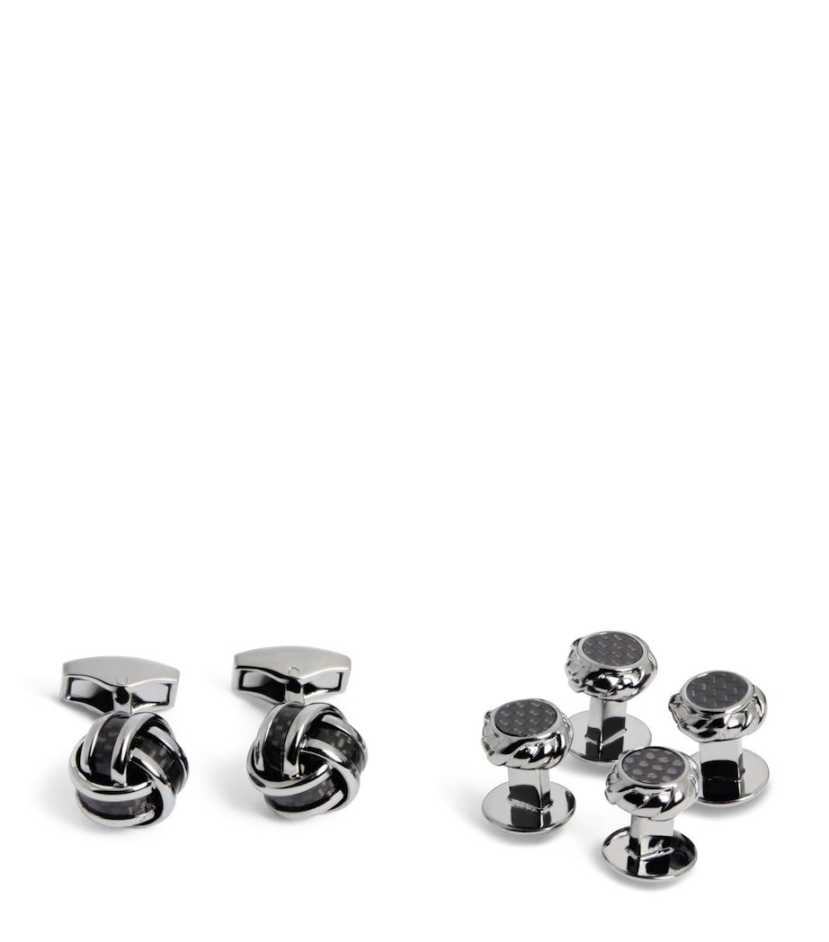 Carbon Fibre Knot Cufflinks and Stud Set BLACK Image 1