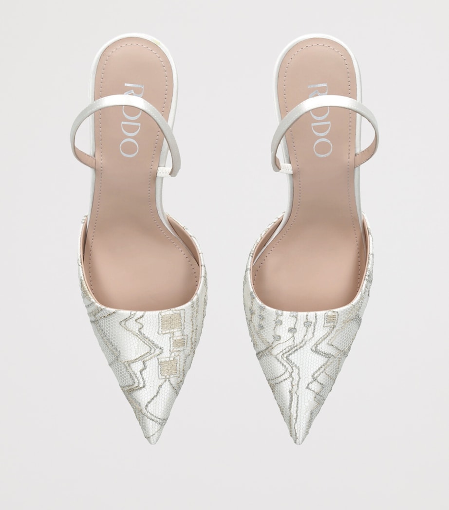 Rodo Womens Woven Assia Slingback Pumps 80 Beige Comb Image 4
