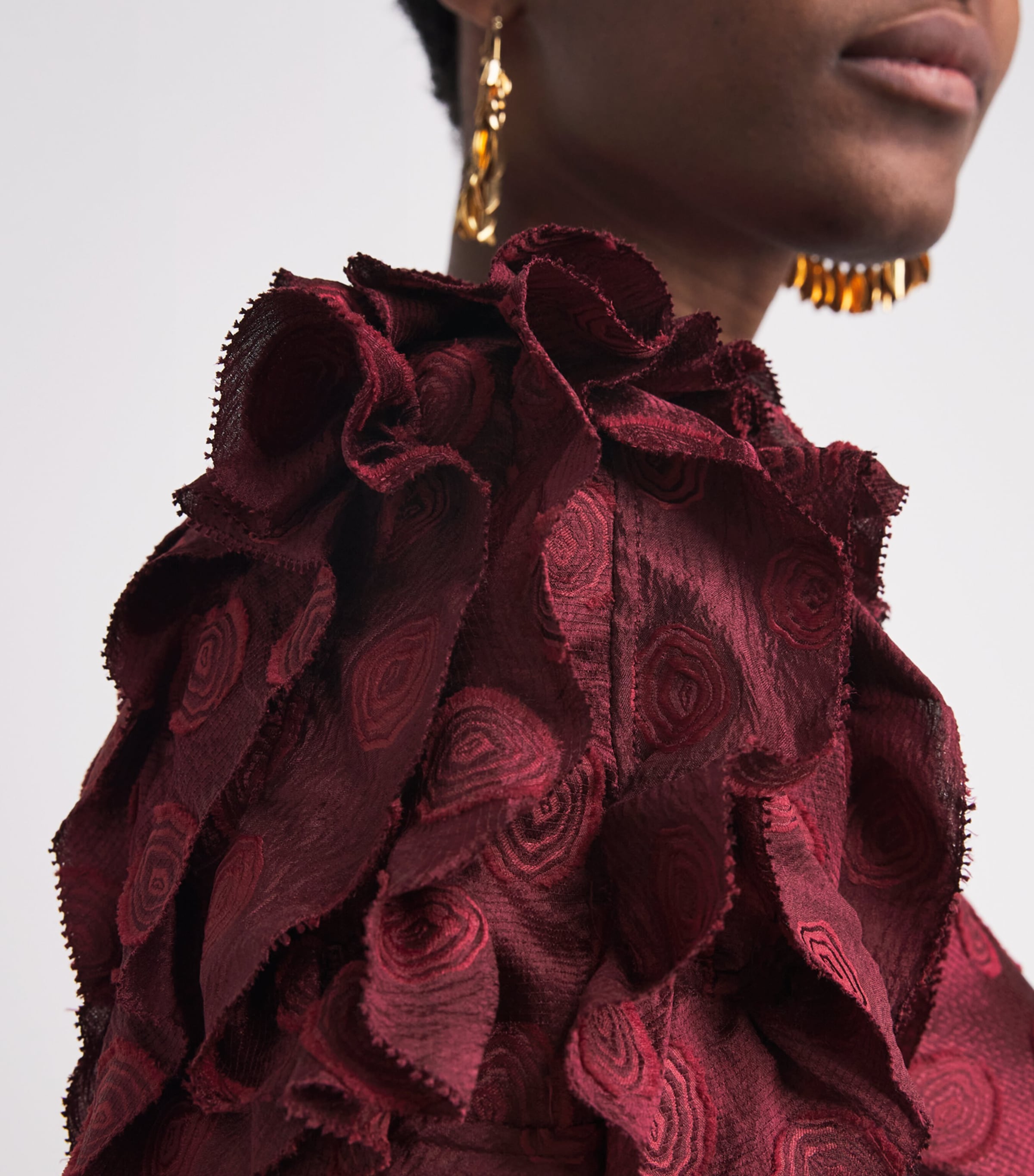 Ruffle-Sleeve Elvia Midi Dress CLARET Image 4