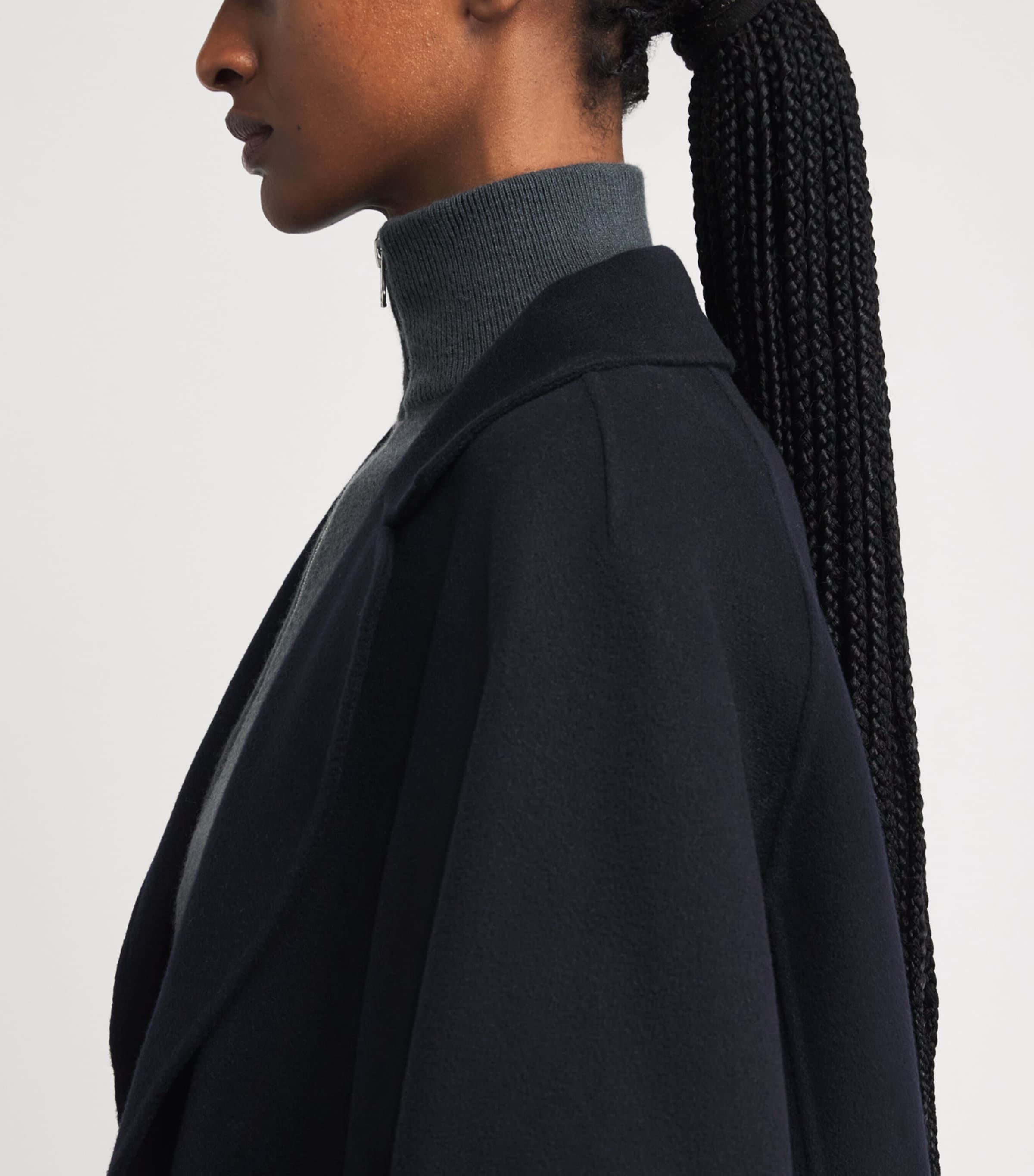 Virgin Wool Short Wrap Coat MIDNIGHTBLUE Image 6