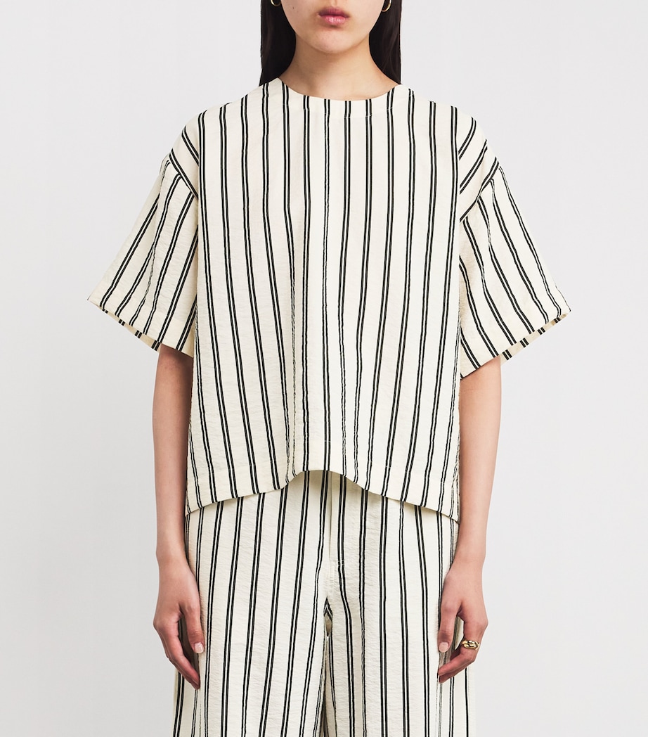 Silk-Blend Stripe Short-Sleeve Blouse 1932 WHITE/BLCK STRP Image 3
