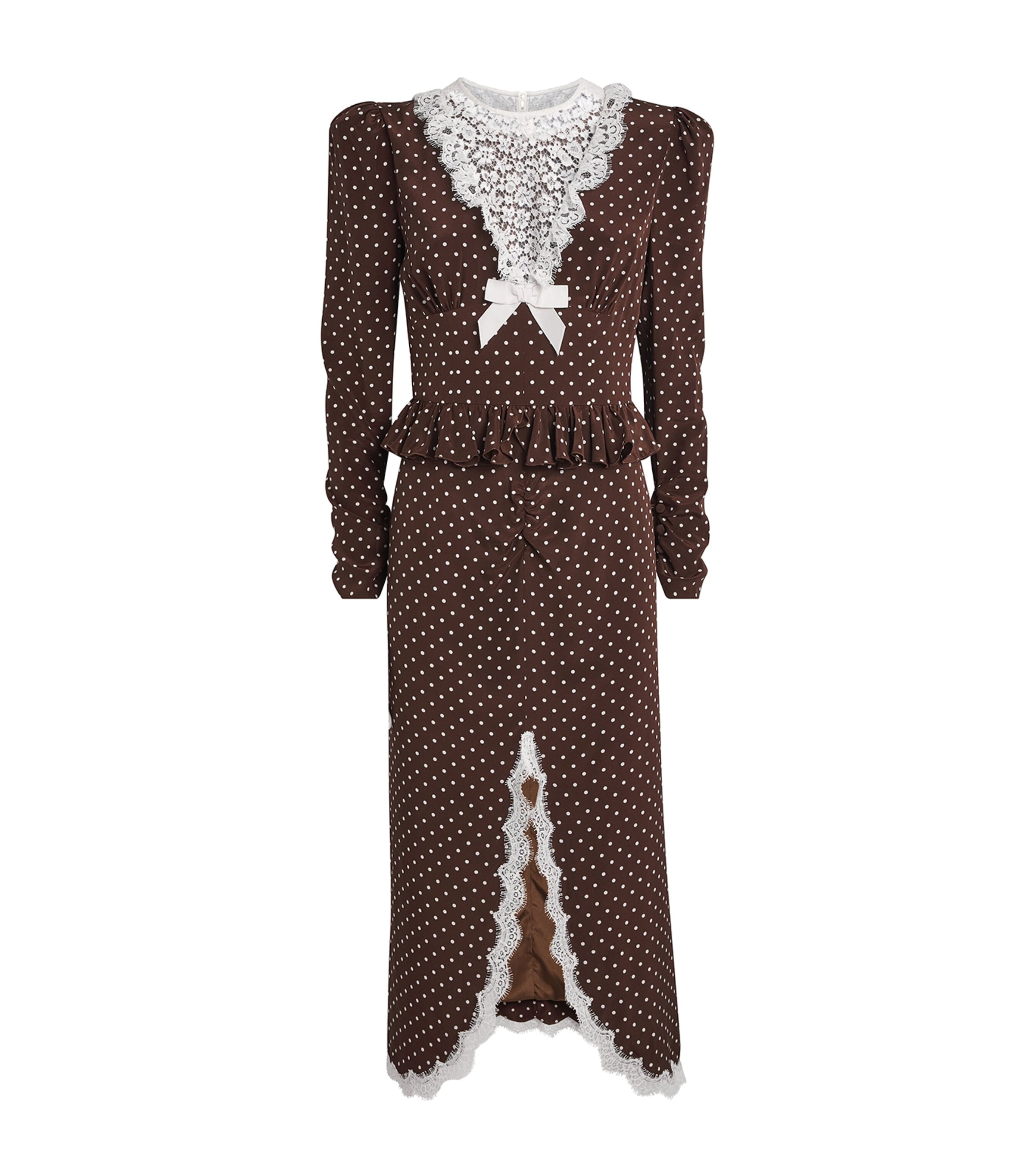 Alessandra Rich Womens Silk Polka-Dot Mini Dress Brown White Image 1