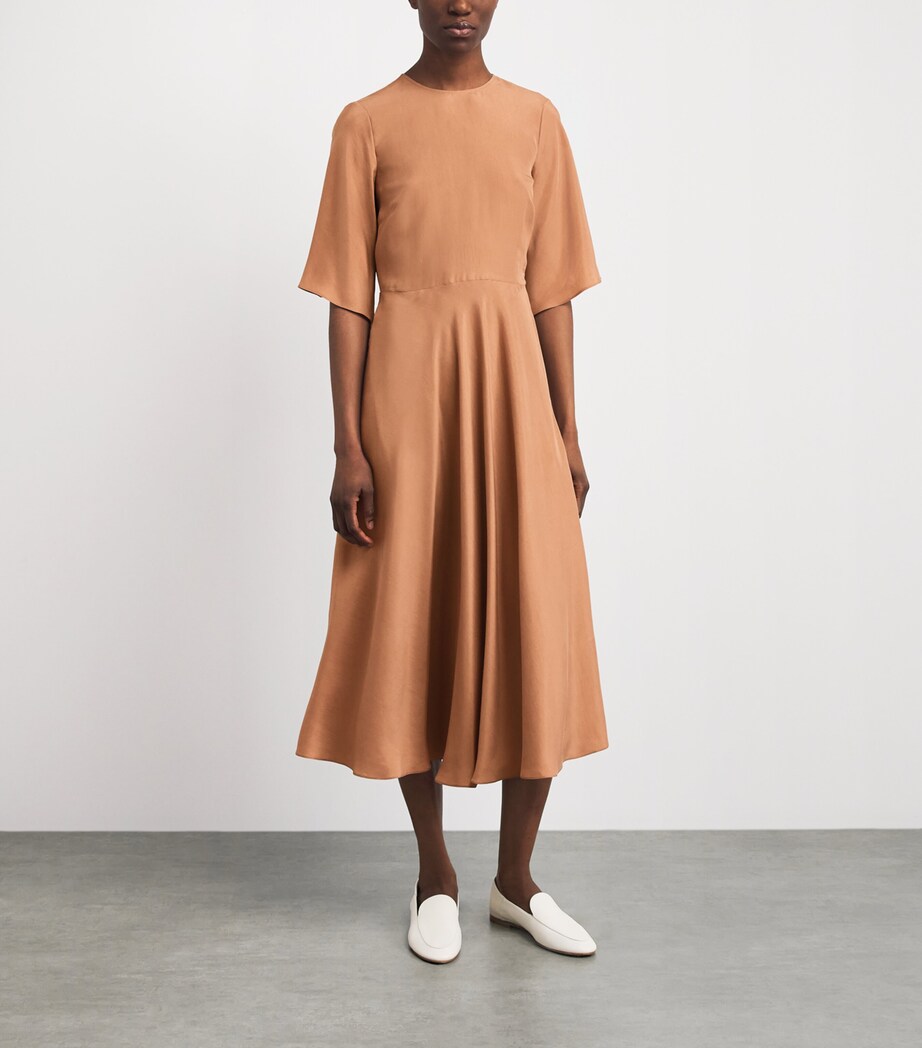 Colombo Womens Silk Belted Midi Dress Brown Image 4