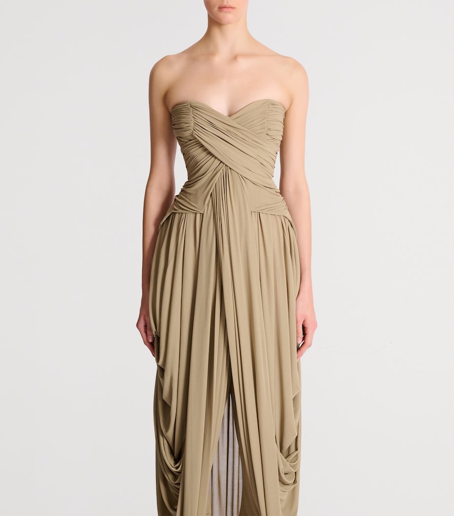 Balmain Womens Draped Strapless Jumpsuit Beige Foncé Image 2