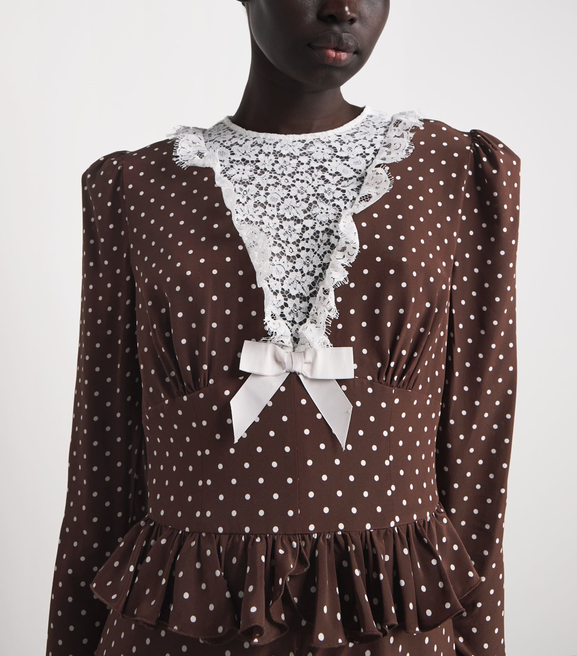 Alessandra Rich Womens Silk Polka-Dot Mini Dress Brown White Image 3