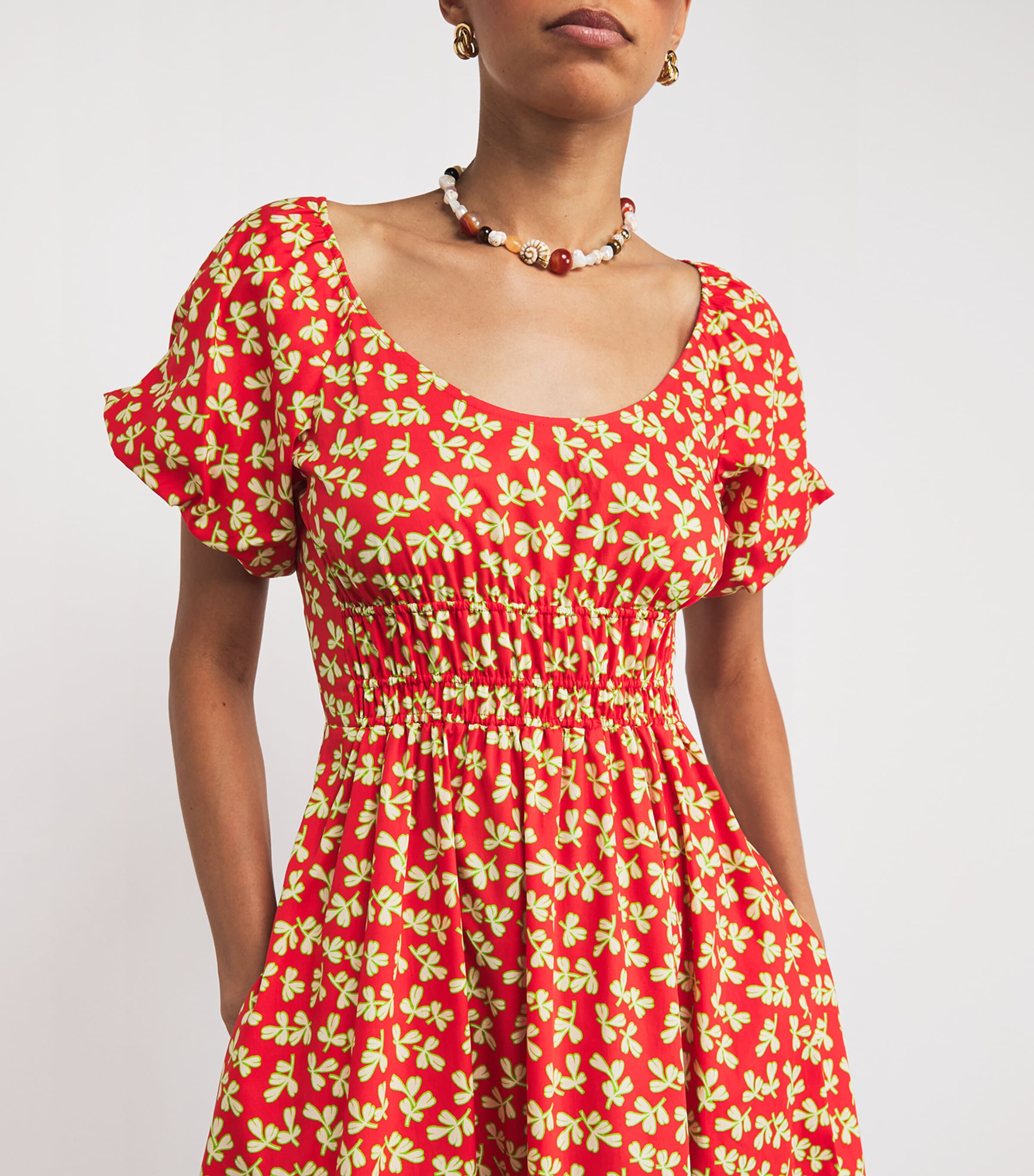 Poplin Leaf Print Midi Dress RED LITTLE LEAVES Image 4