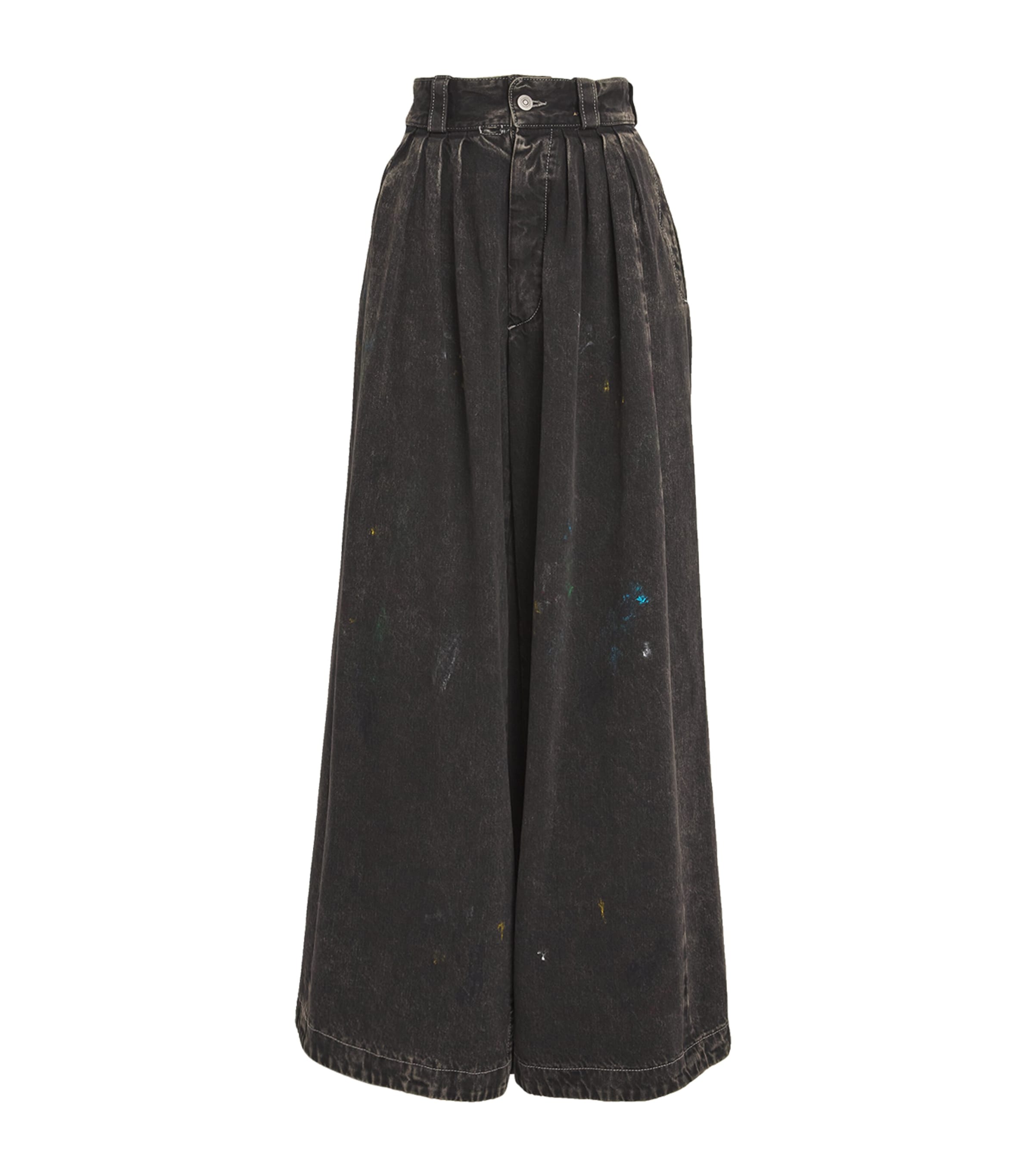 Maison Margiela Paint Splatter Pleated Wide Leg Jeans In Black