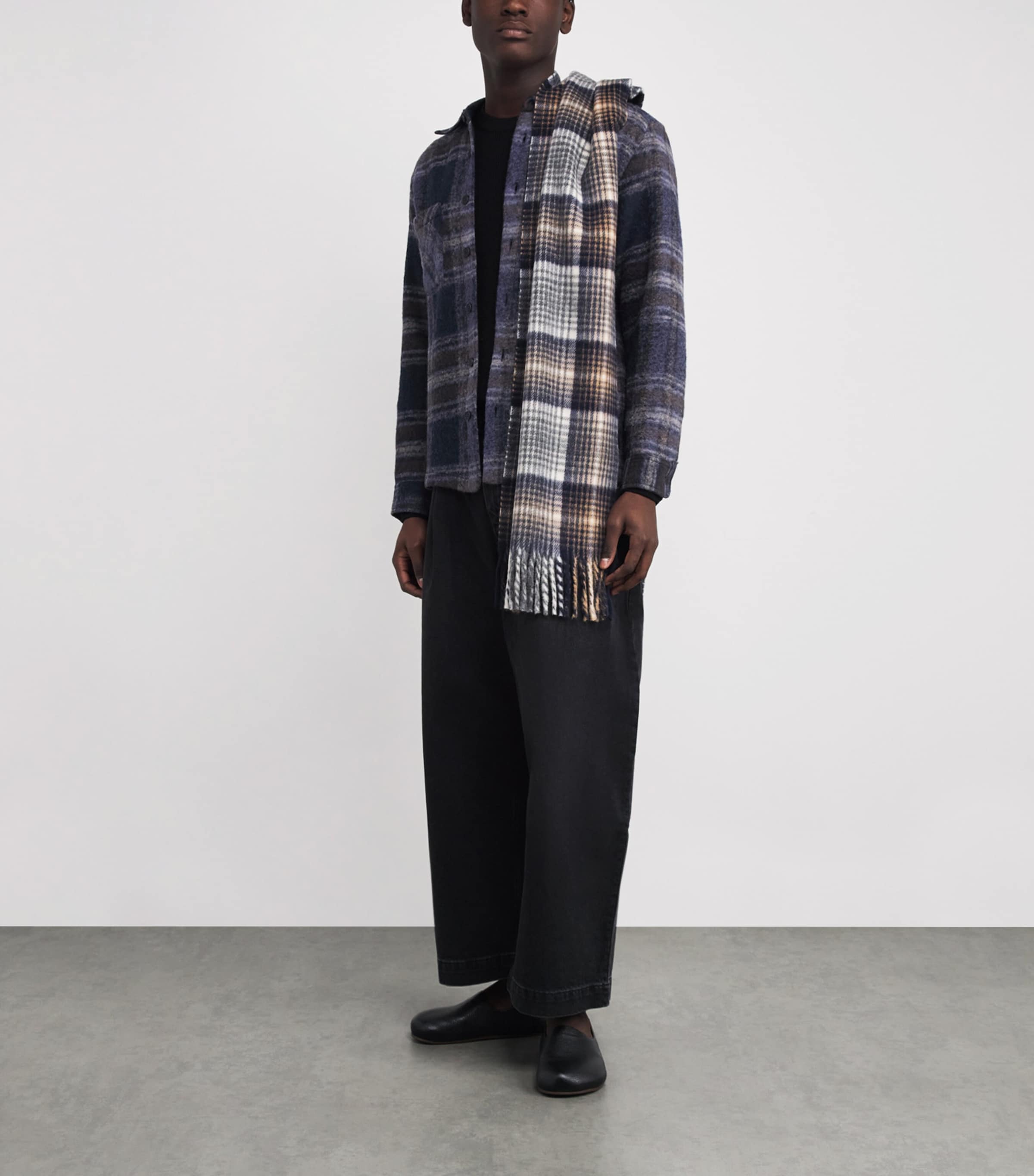 Wool-Blend Check Whiting Overshirt NAVY Image 2