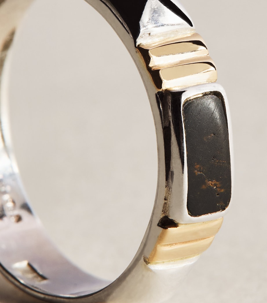 FYR Sterling Silver, Yellow Gold and Onyx Bastet Ring Silver Image 3