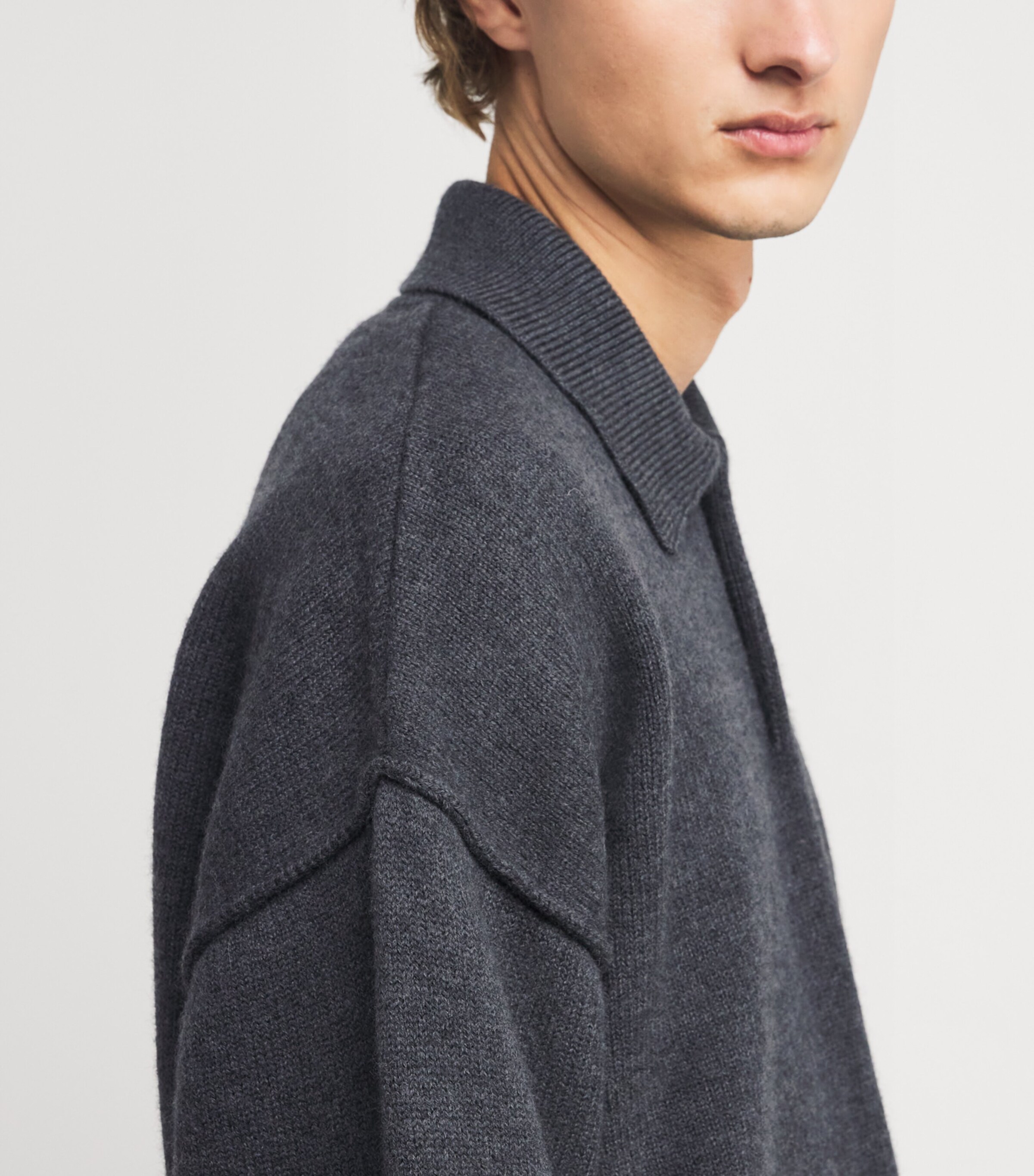 Wool Ami de Coeur Polo Sweater 0504 - GRIS CHINE/ NOIR Image 6