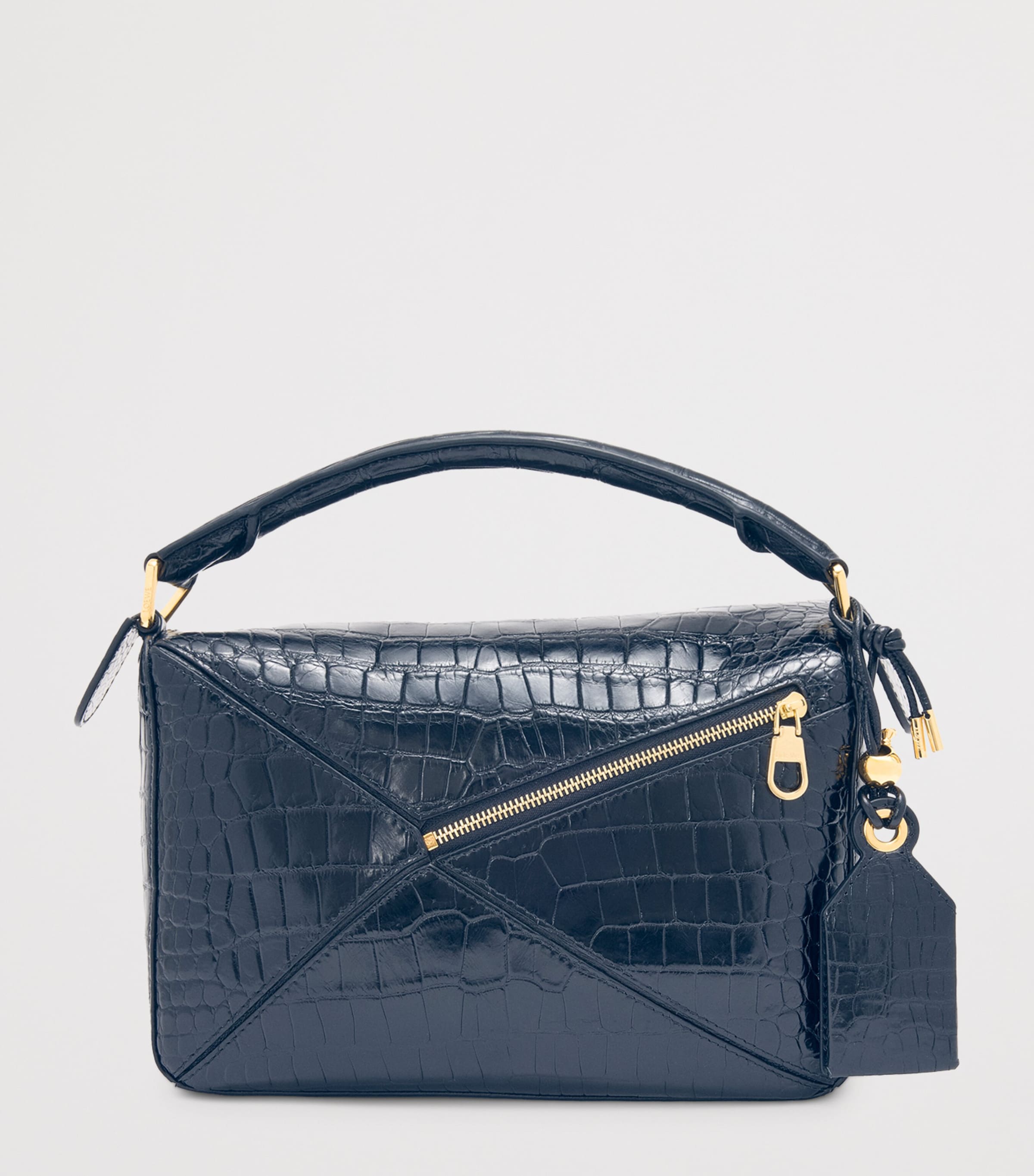 Small Crocodile Skin Puzzle Top-Handle Bag NAVY Image 5
