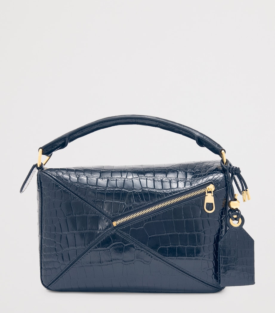 Small Crocodile Skin Puzzle Top-Handle Bag NAVY Image 5