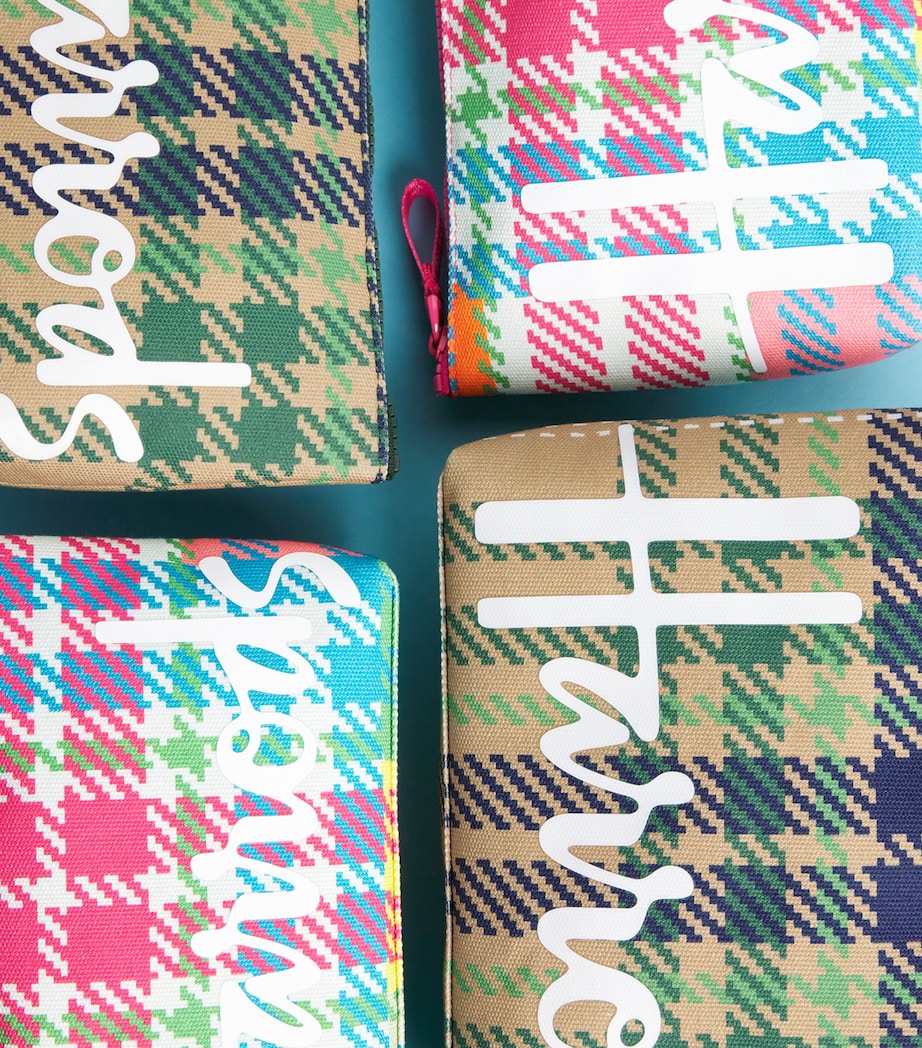 Harrods Small Cotton Tartan Logo Cosmetic Bag Image 3