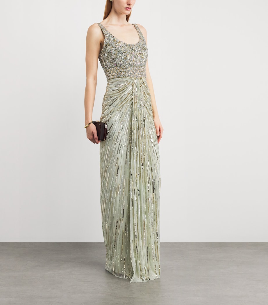 Jenny Packham Womens Embellished Elixir Gown Gentle Green Image 2