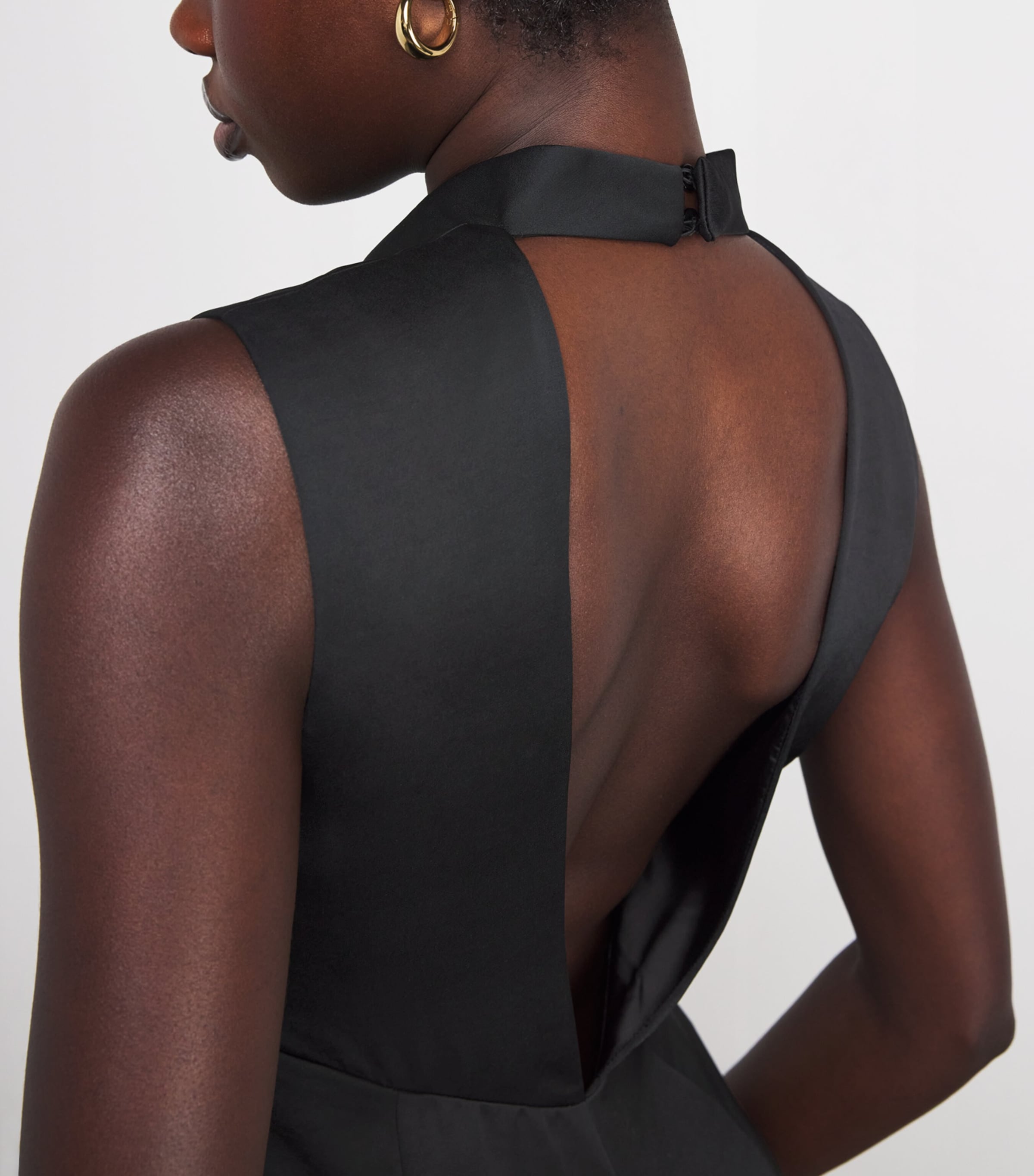 Satin Plunge-Neck Jumpsuit BLACK Image 6