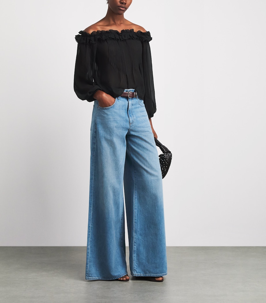 PAIGE Womens Silk Off-The-Shoulder Casey Blouse Black Image 2