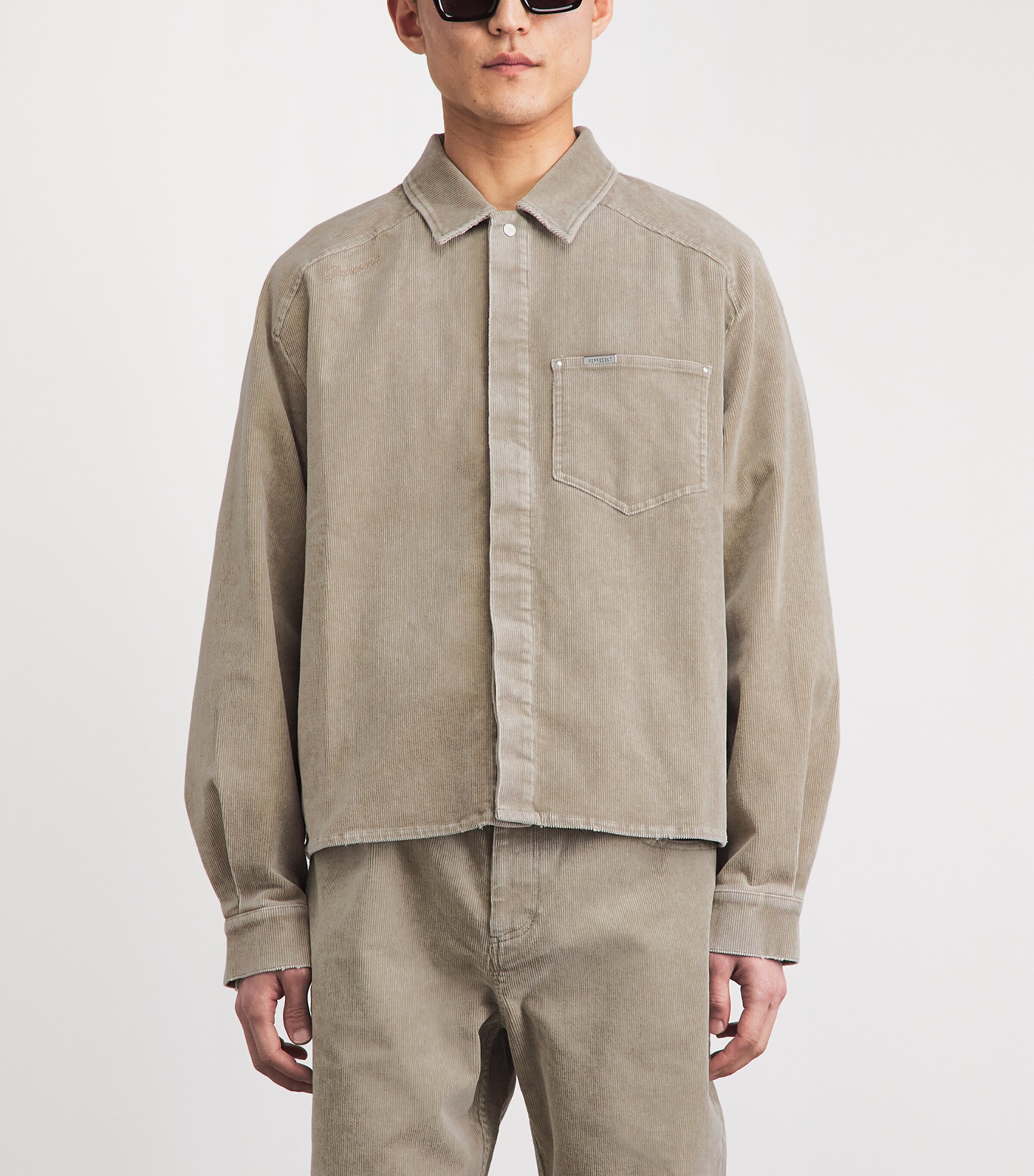 Represent Mens Corduroy Shirt Vintage Khaki Image 4