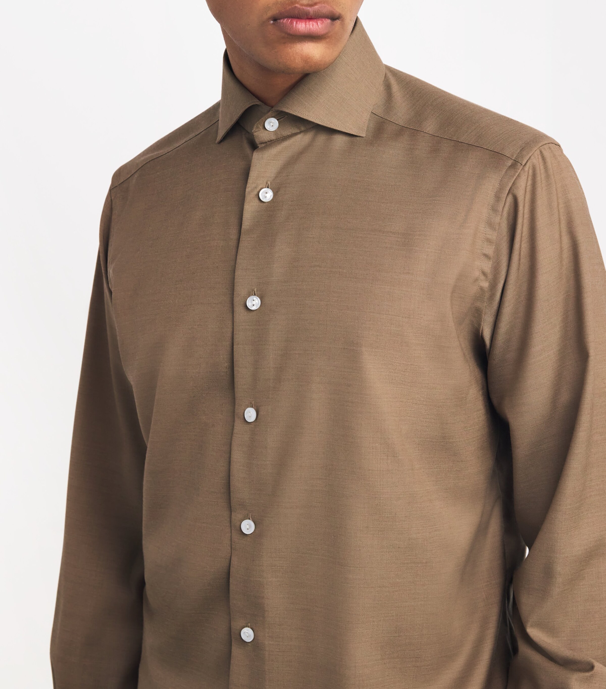 Eton Mens Virgin Wool-Cashmere Shirt Beige Image 6