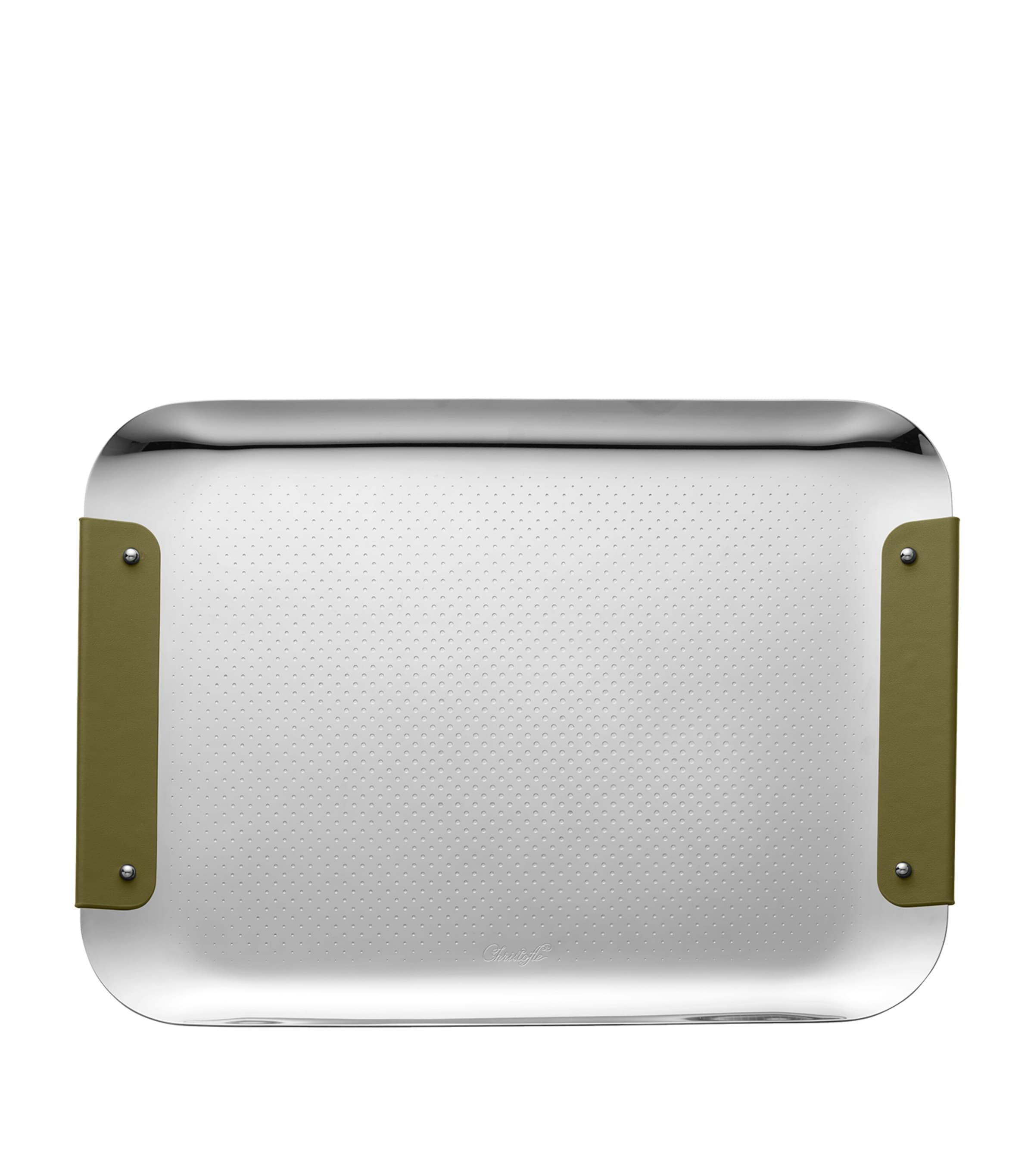 Leather-Trim Club Rectangular Tray (32cm) SILVER Image 2