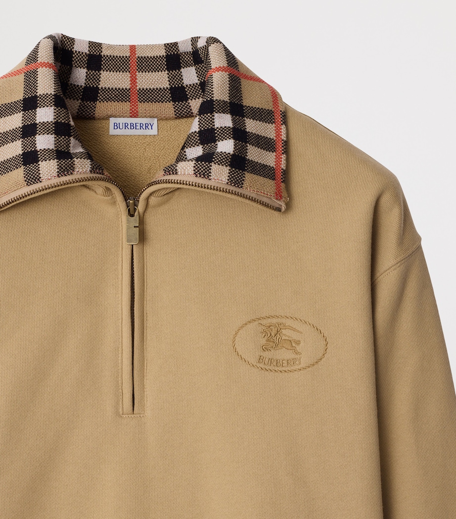 Cotton Check-Collar Quarter-Zip Sweater FLAX Image 5