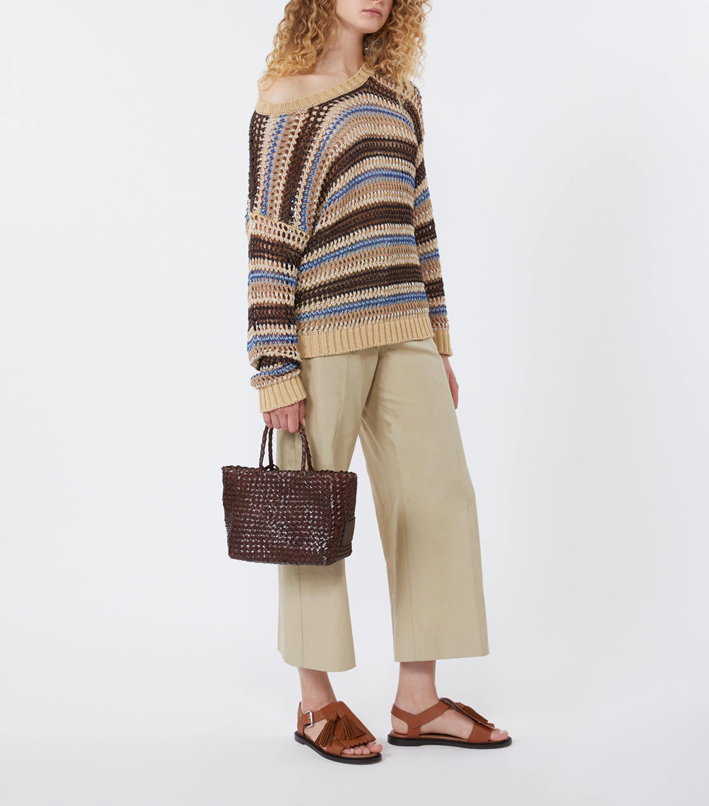 Weekend Max Mara Womens Linen-Blend Open-Knit Sweater Tobacco Image 2