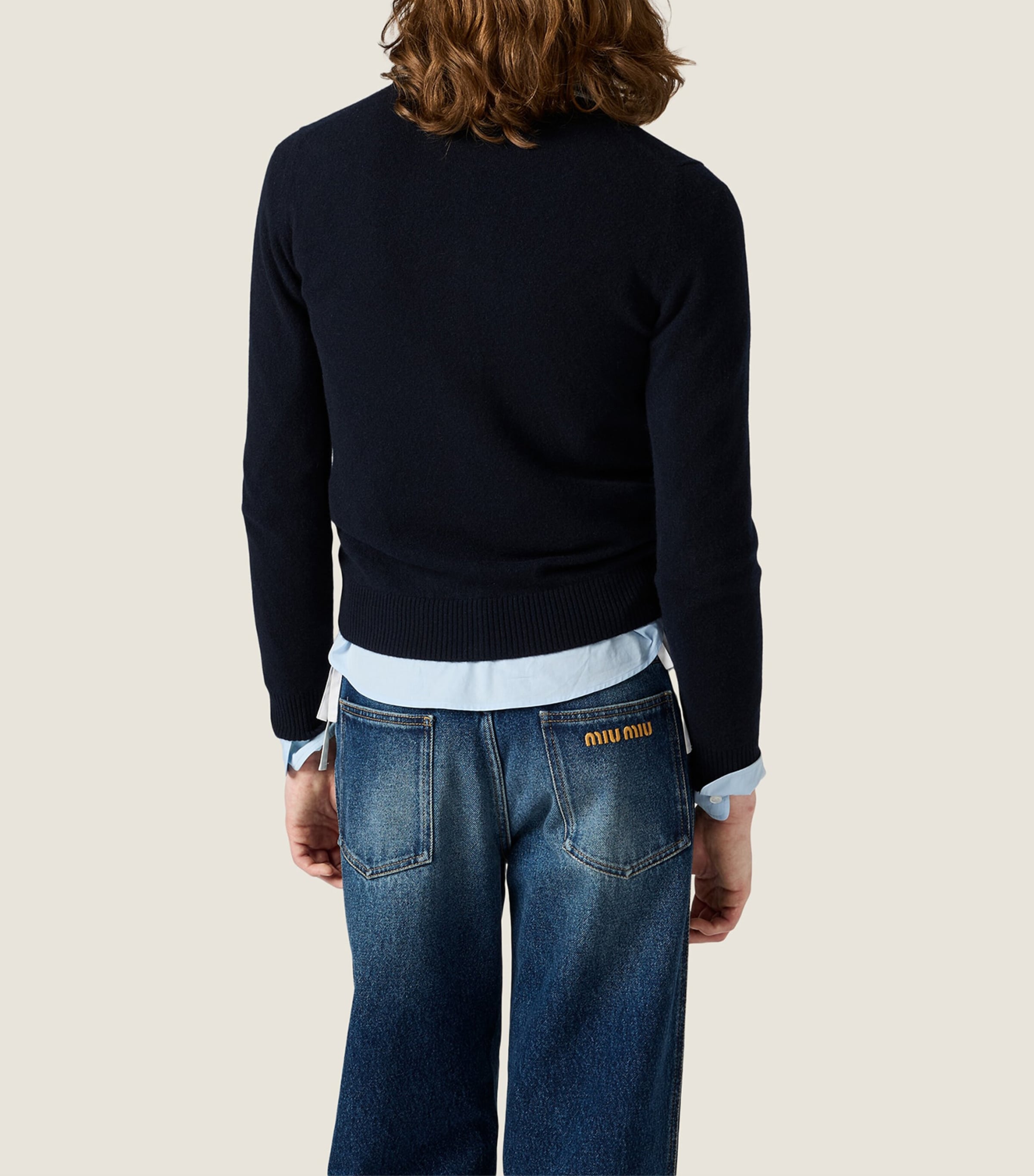 Miu Miu Womens Cashmere Check-Collar Cardigan Blue Image 3
