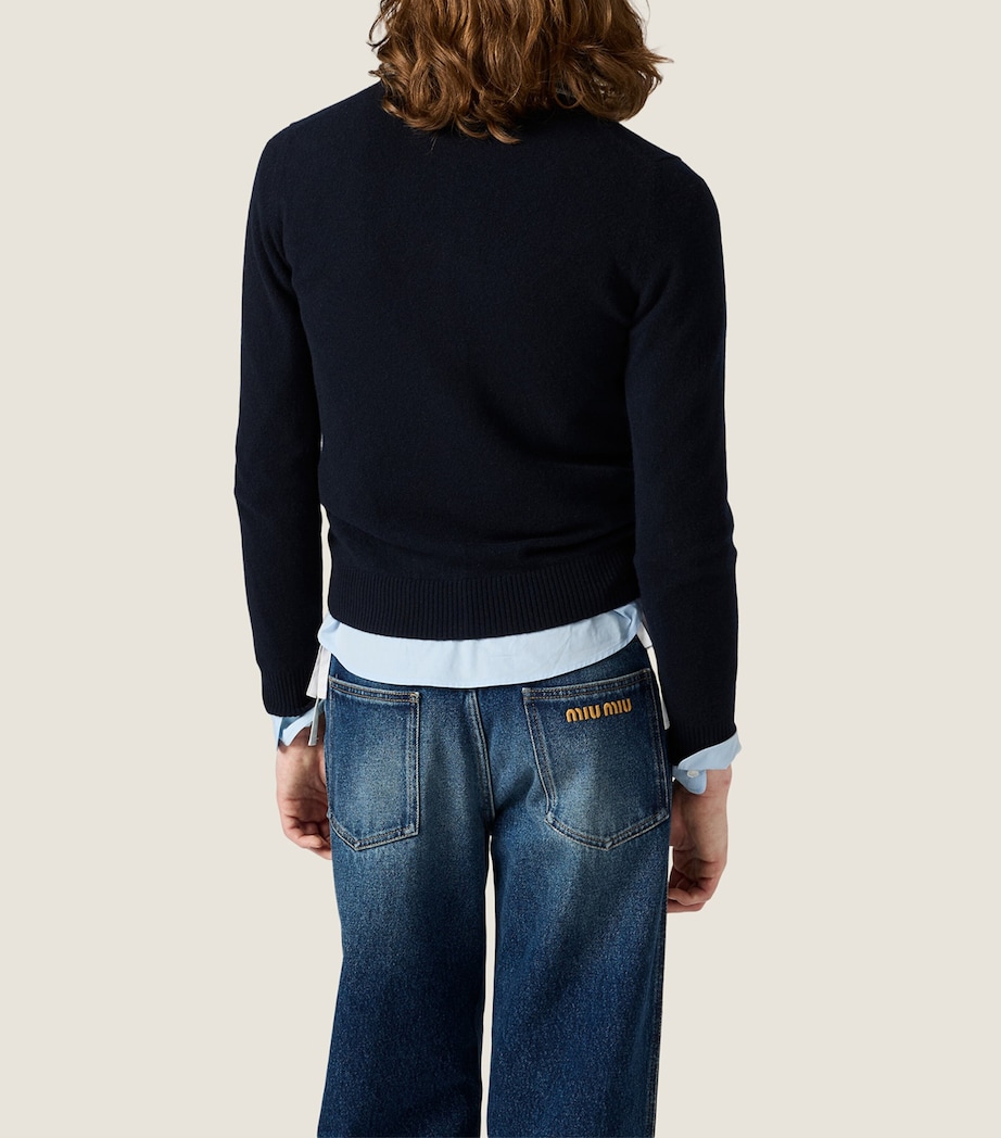 Miu Miu Womens Cashmere Check-Collar Cardigan Blue Image 3